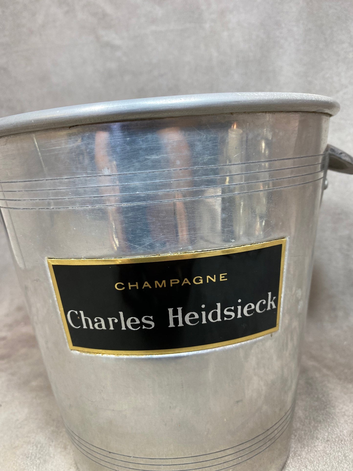 Seau à champagne vintage Heidsieck en aluminium Années 1980