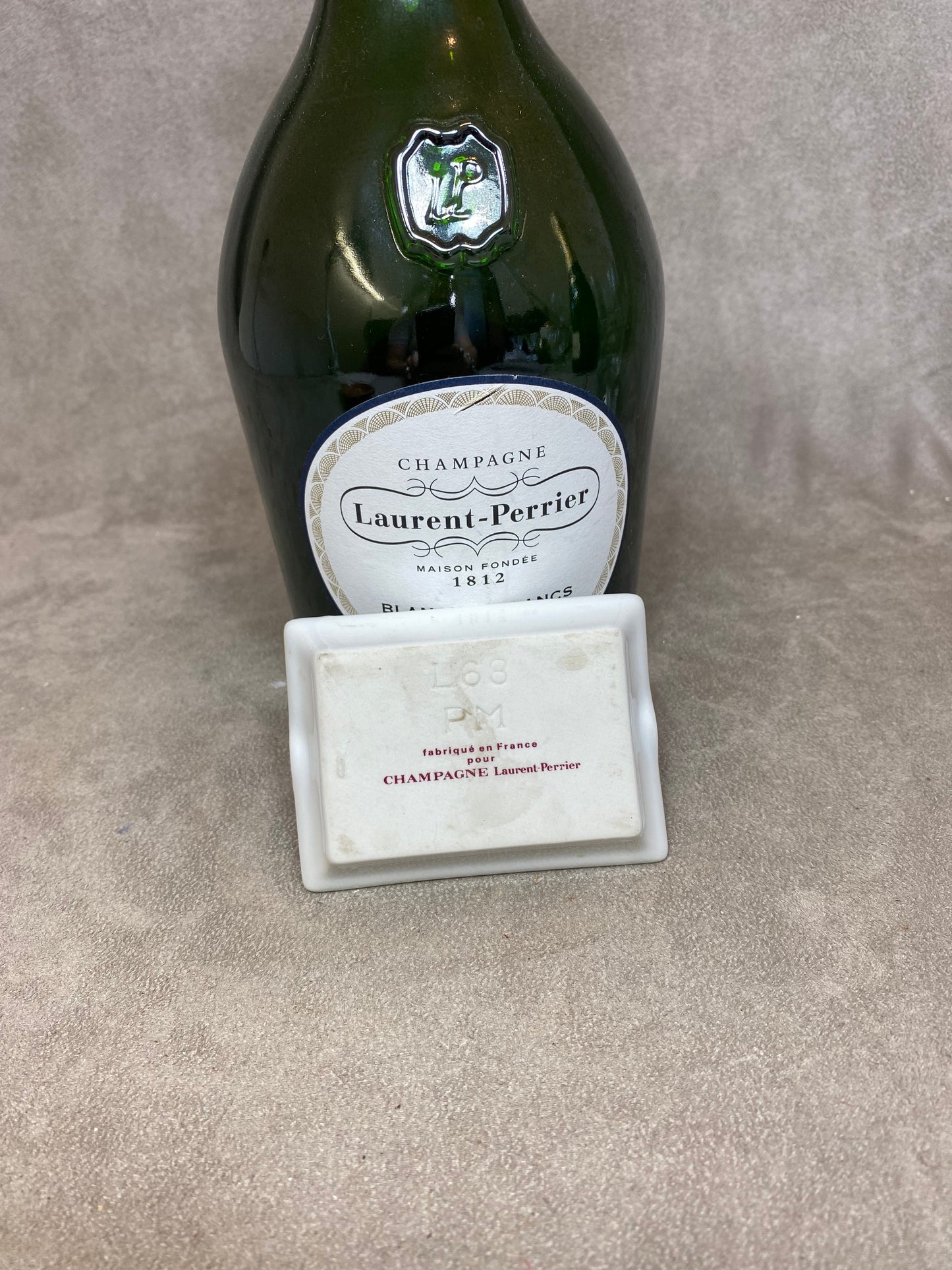 Werbeaschenbecher aus Steingut, Champagner Laurent-Perrier, Made in France, Vintage 1970