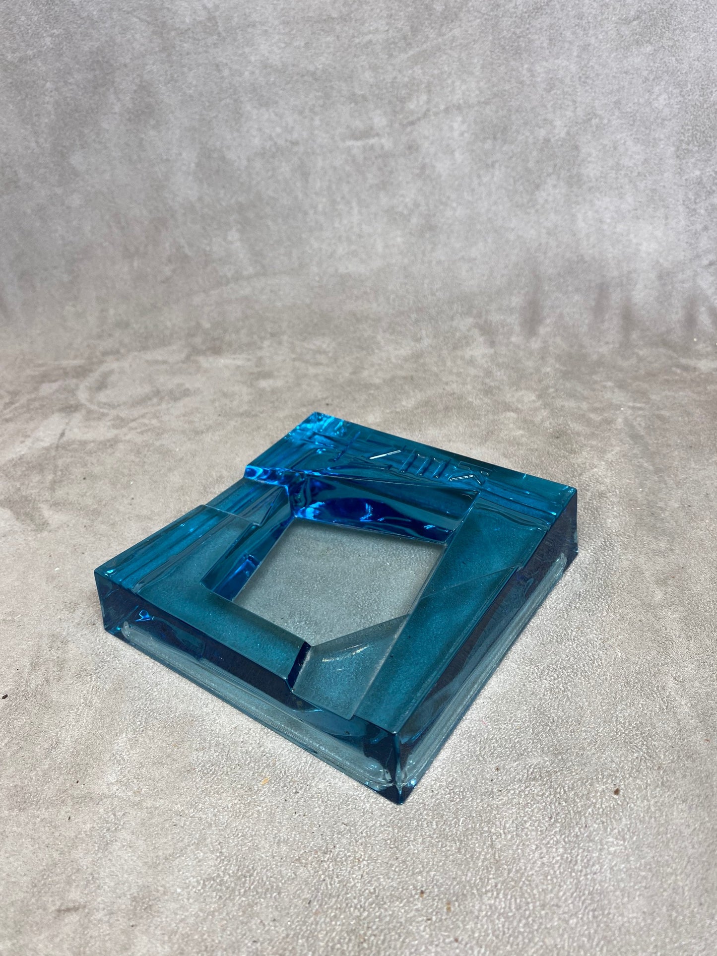 SELTENER KENT Zigaretten-Aschenbecher aus blauem Glas Vintage Art Deco 1930 Made in France