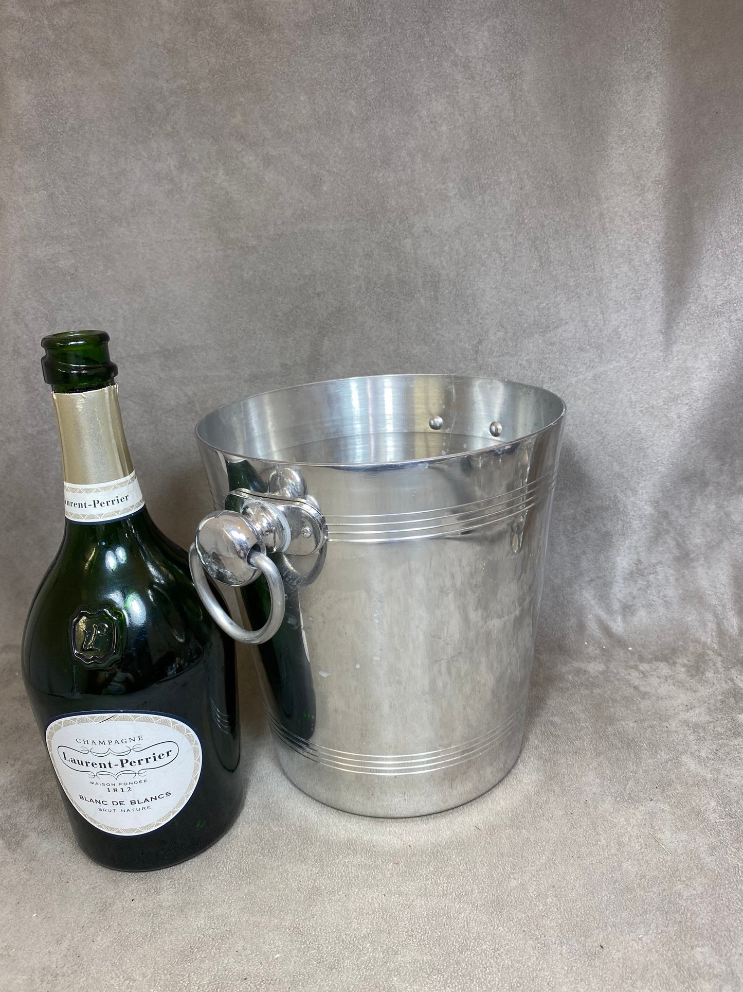 Seau à champagne en aluminium Laurent-Perrier vintage made in france Années 1970