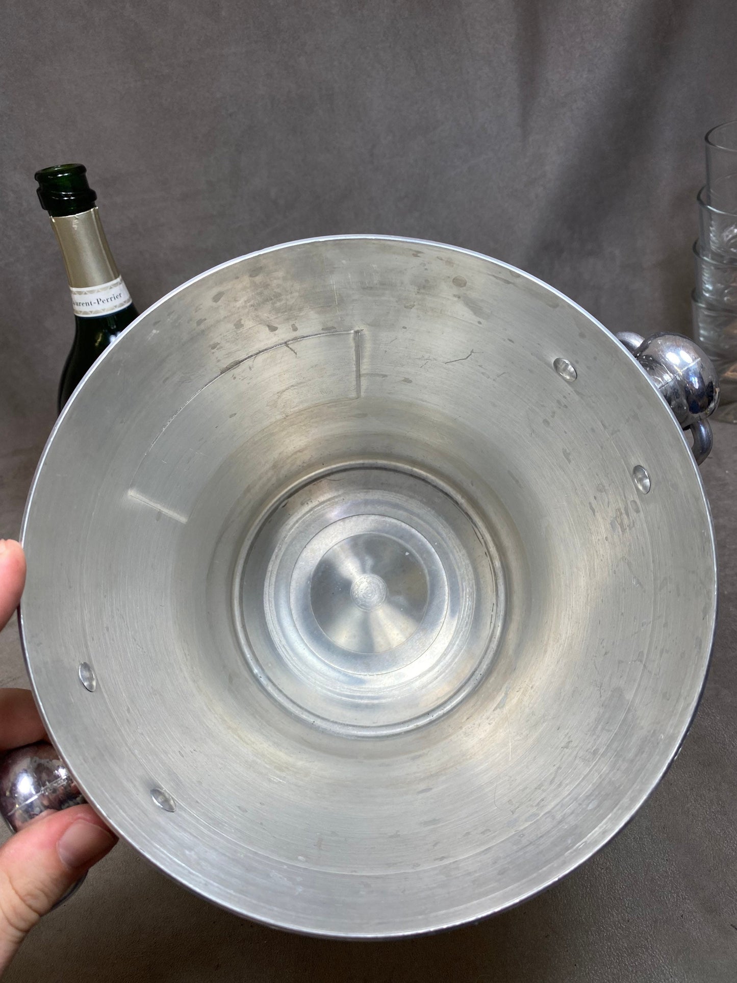 Seau à champagne en aluminium Laurent-Perrier vintage made in france Années 1970