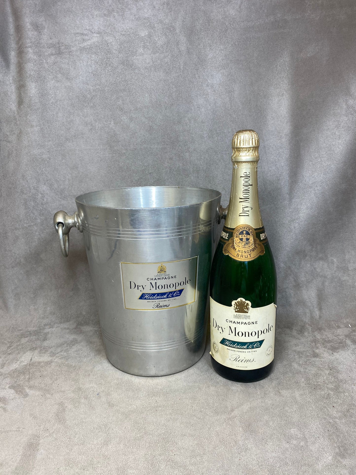 Seau à champagne pour magnum Heidsieck&Co Dry Monopole en métal vintage