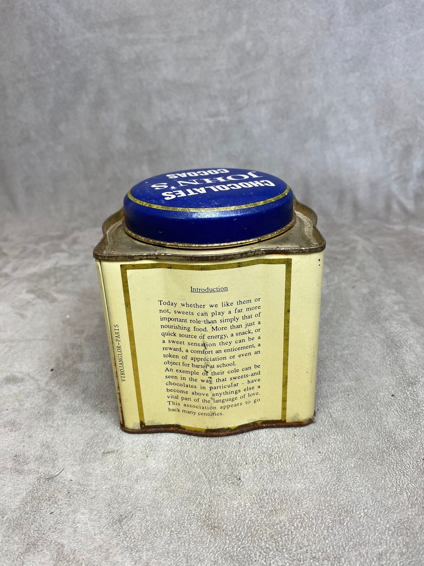 Metal Tin, John's Chocolates Cocoas Essence of Coffee and Spices, Vintage 1960