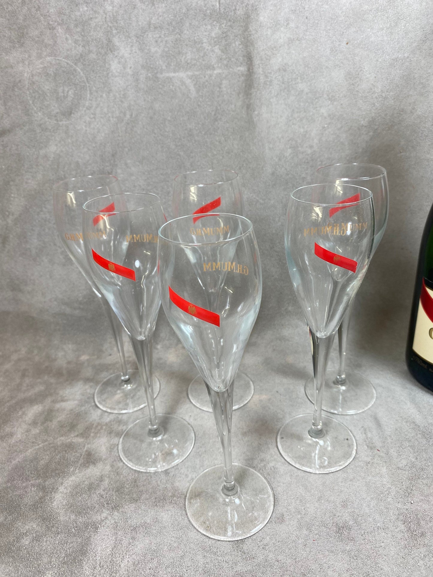 Set of 6 champagne flutes in Champagne MUMM France glass | vintage Made in France