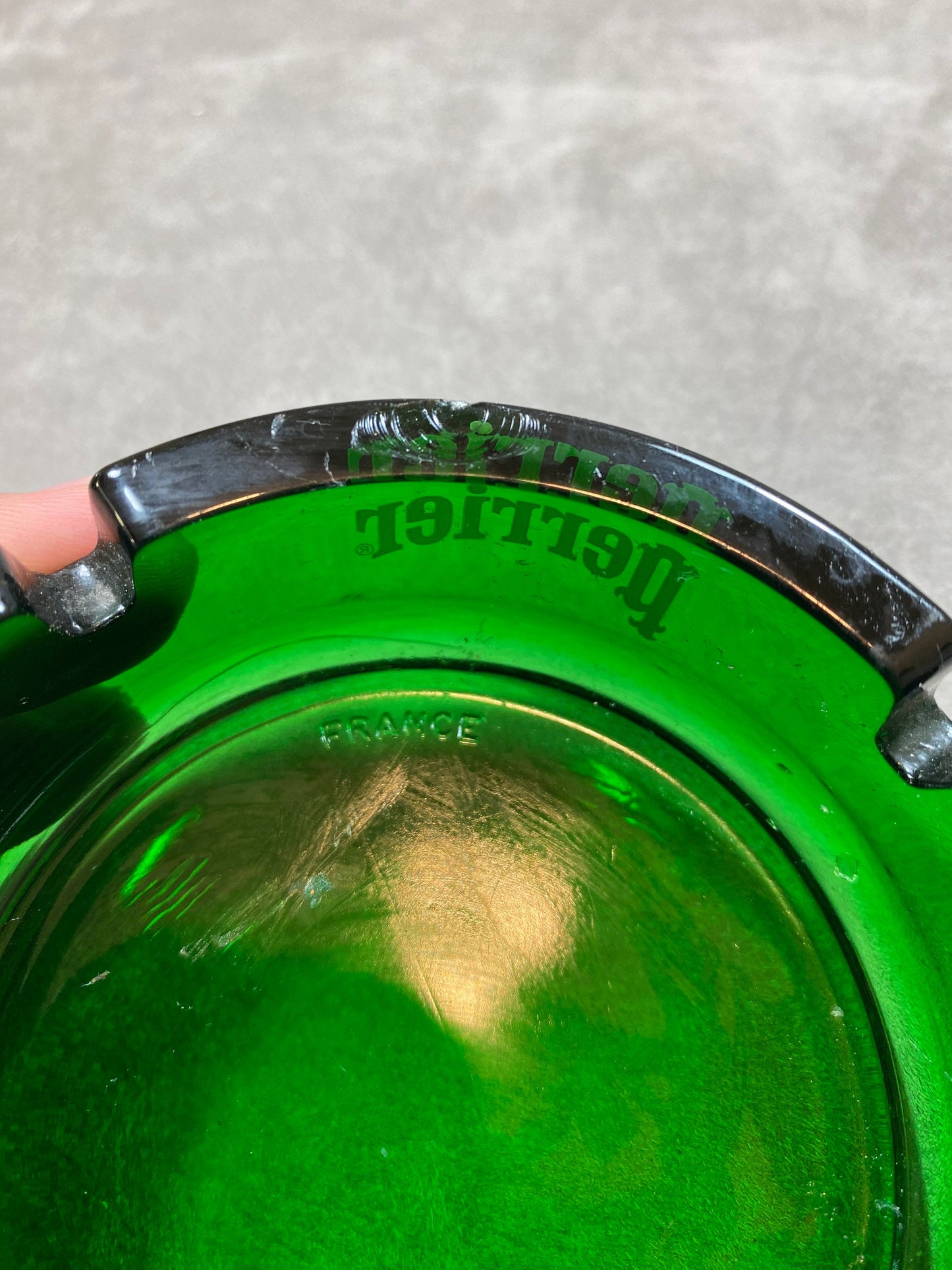 Perrier green glass ashtray 1980s