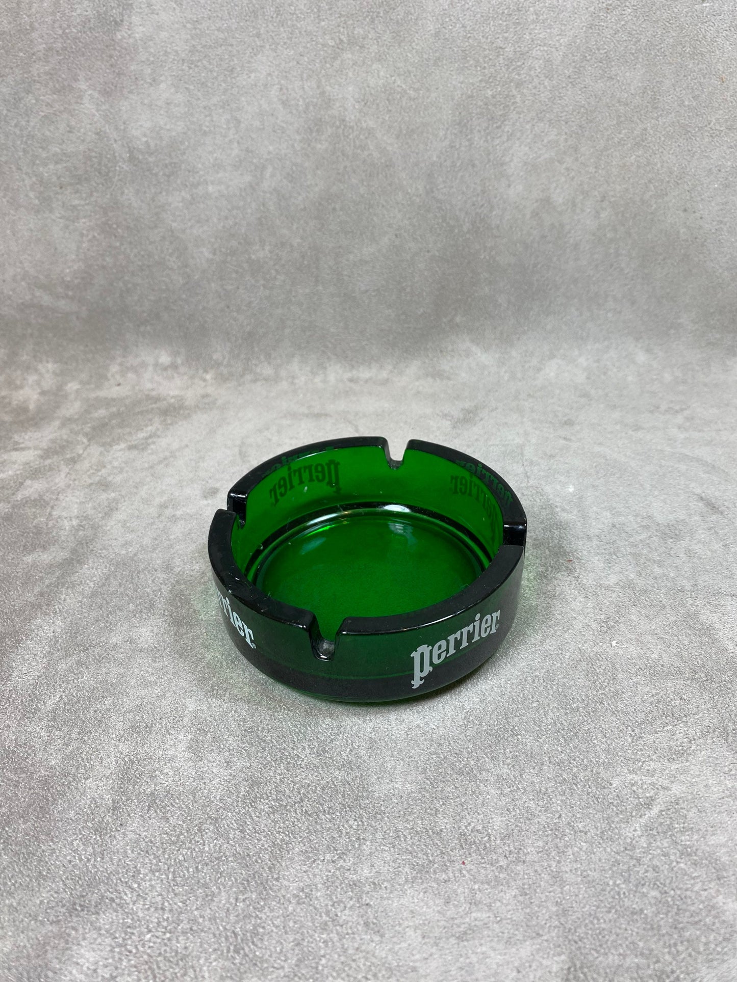 Perrier green glass ashtray 1980s