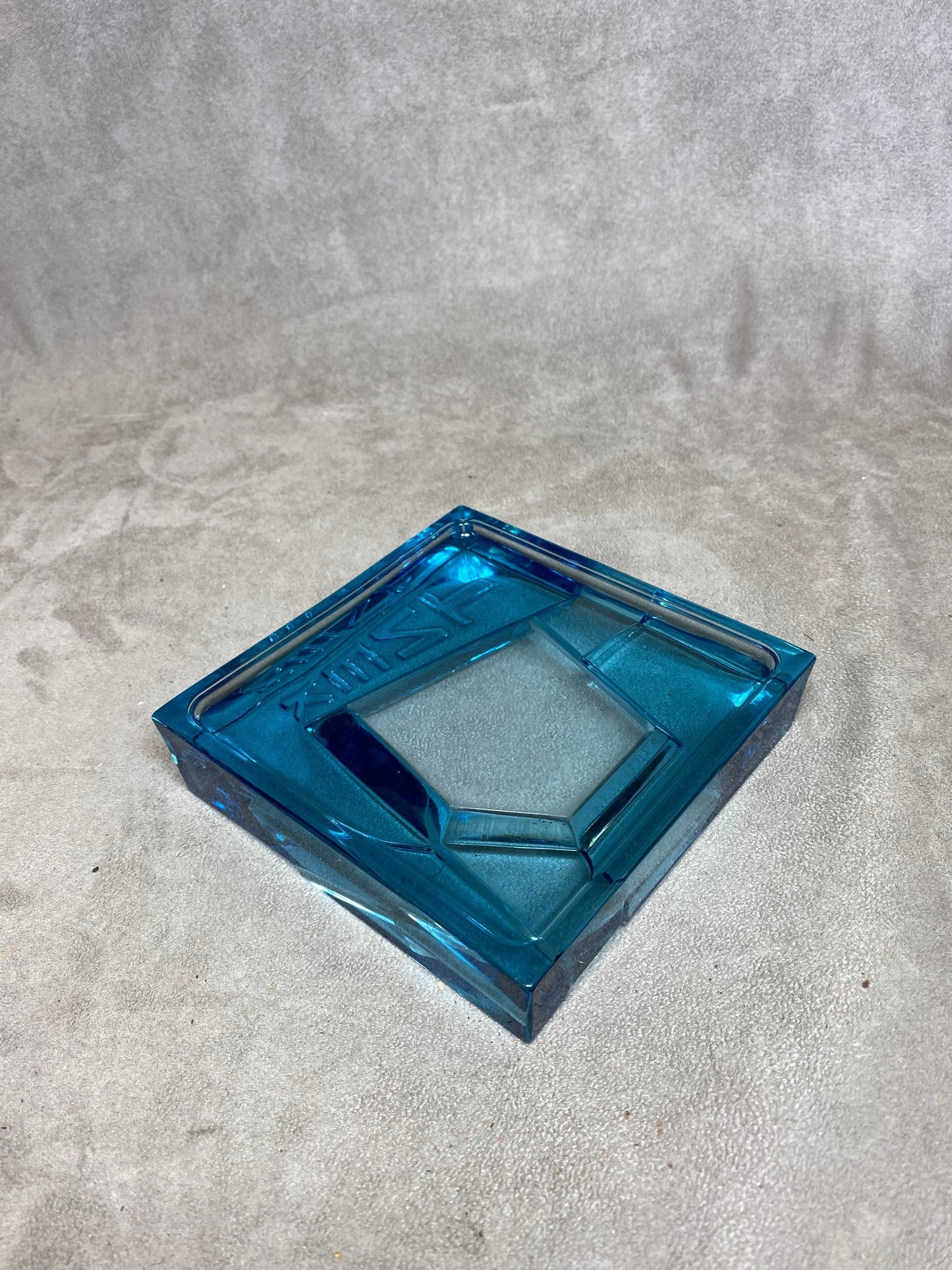 SELTENER KENT Zigaretten-Aschenbecher aus blauem Glas Vintage Art Deco 1930 Made in France