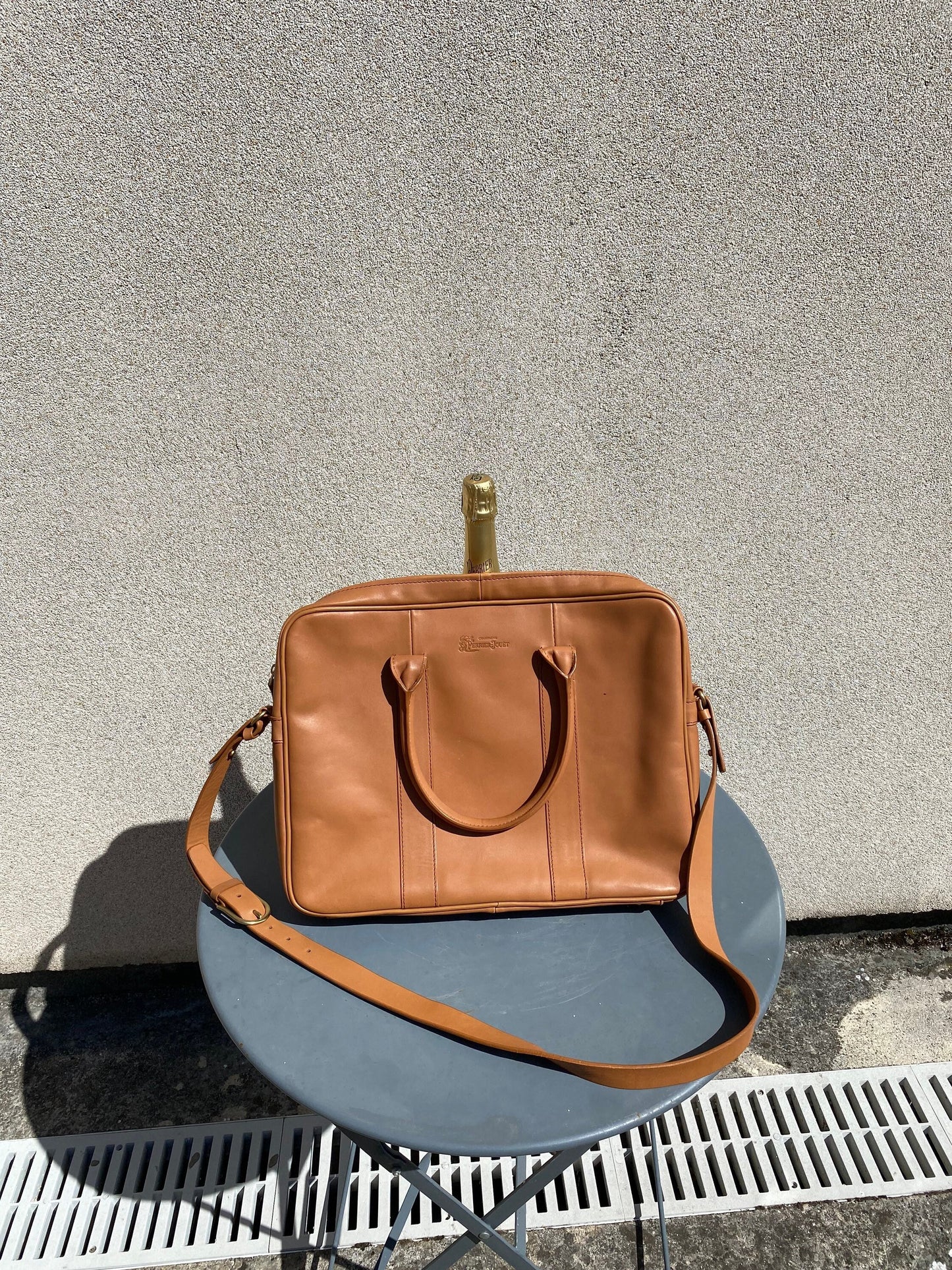 RARE Perrier-Jouet sacoche ordinateur portable, Housse laptop en similicuir marron, Porte documents Cadeau Champagne