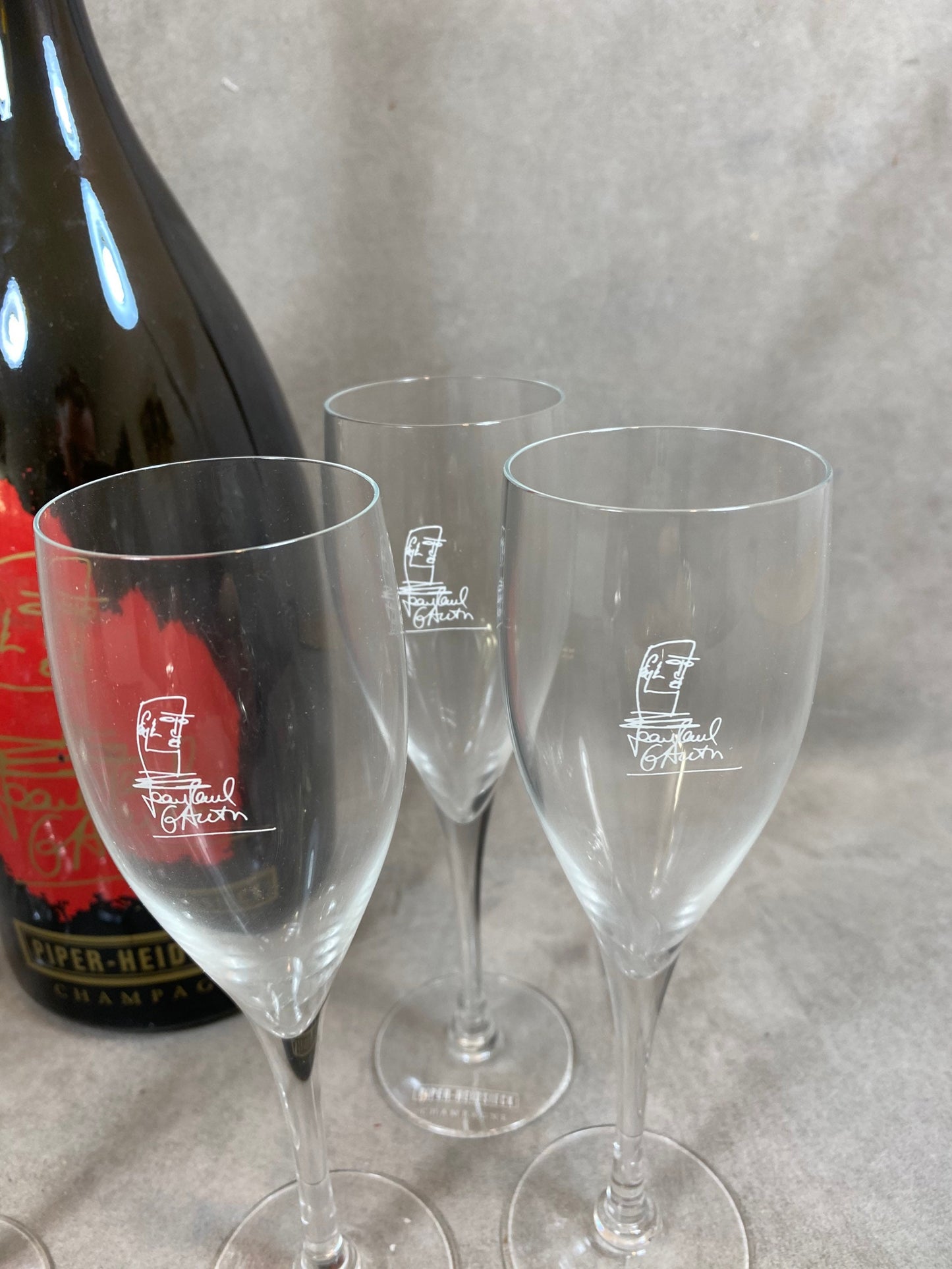 RARE Lot de 6 flûtes à Champagne en cristal Piper-Heidsieck par Jean Paul Gaultier Reims Années 1990