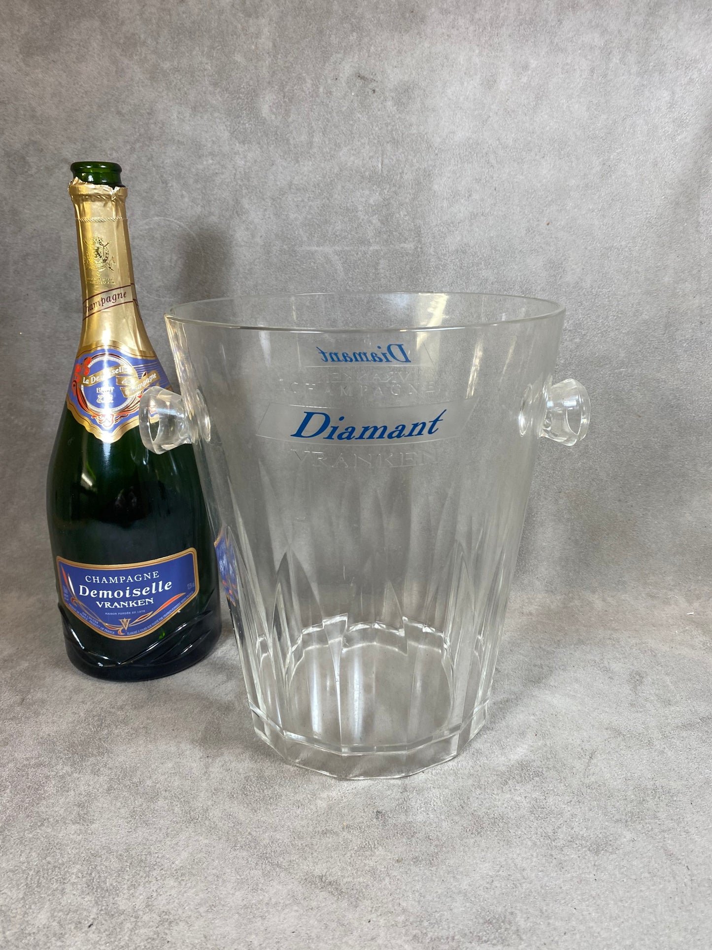 Seau à champagne Vranken en plastique transparent vintage Made in france