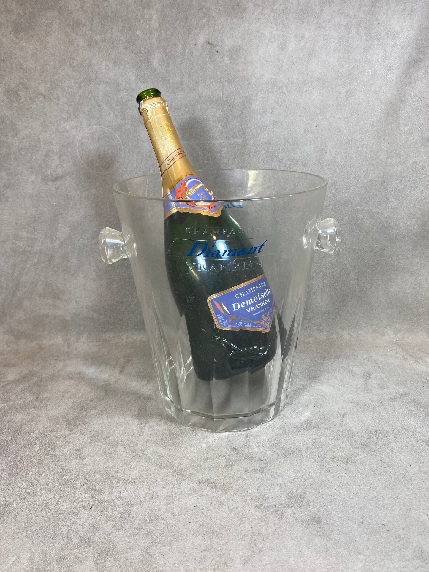 Seau à champagne Vranken en plastique transparent vintage Made in france