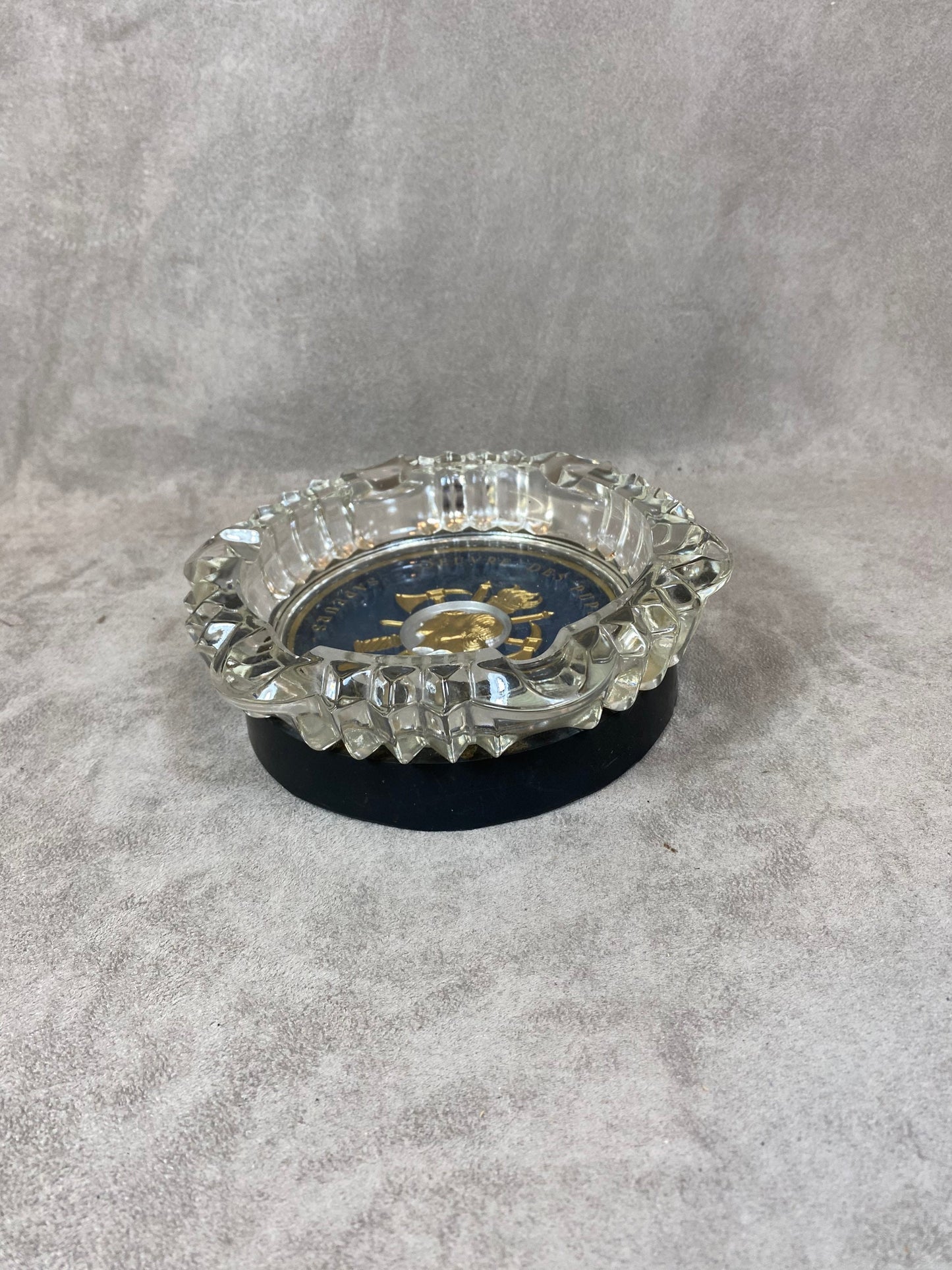 Glass Ashtray, Work of the French Firefighters, Made in France, Vintage 1980