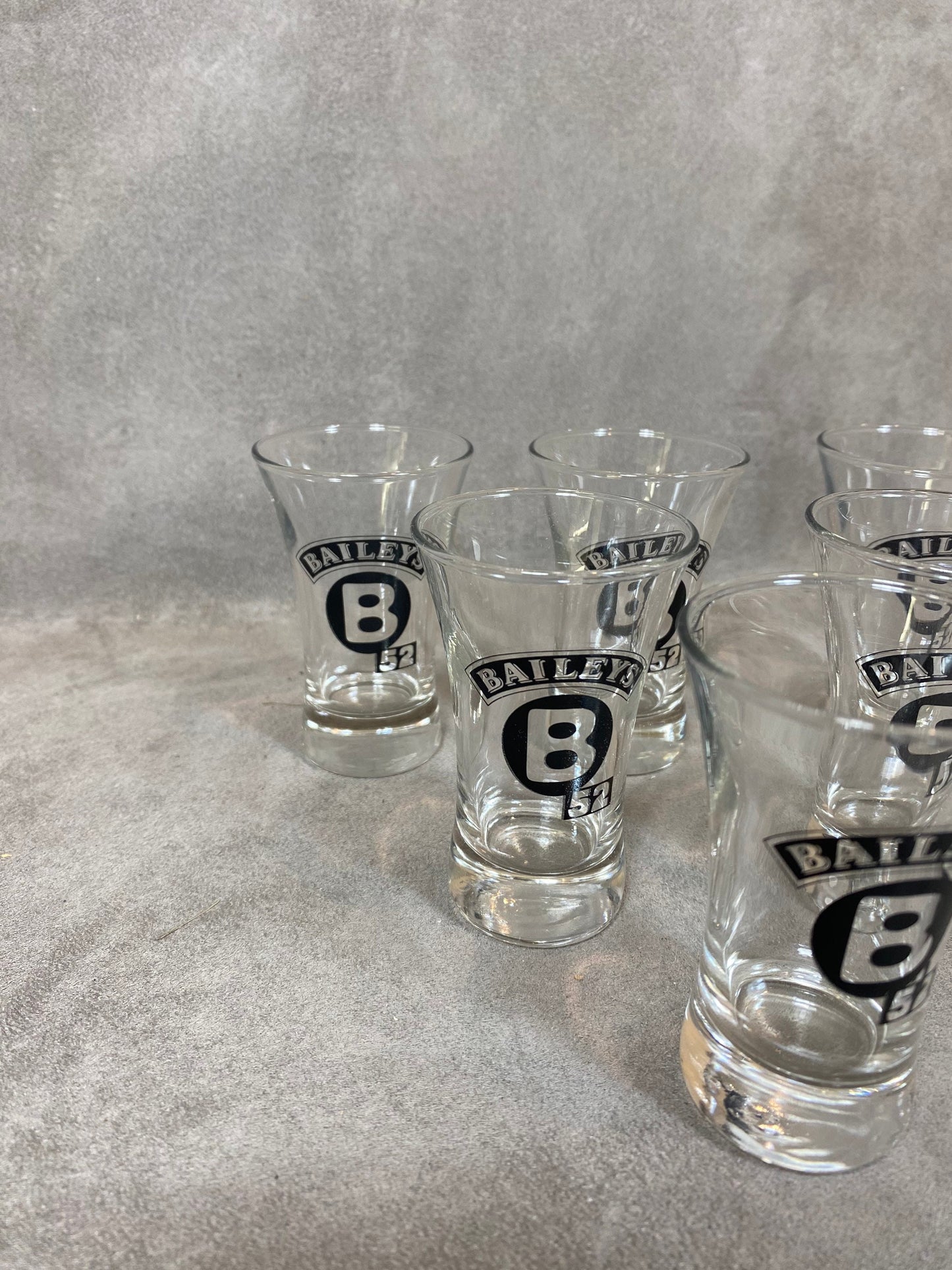 Set of 6 vintage Baileys 52 shot glasses and spirit glasses