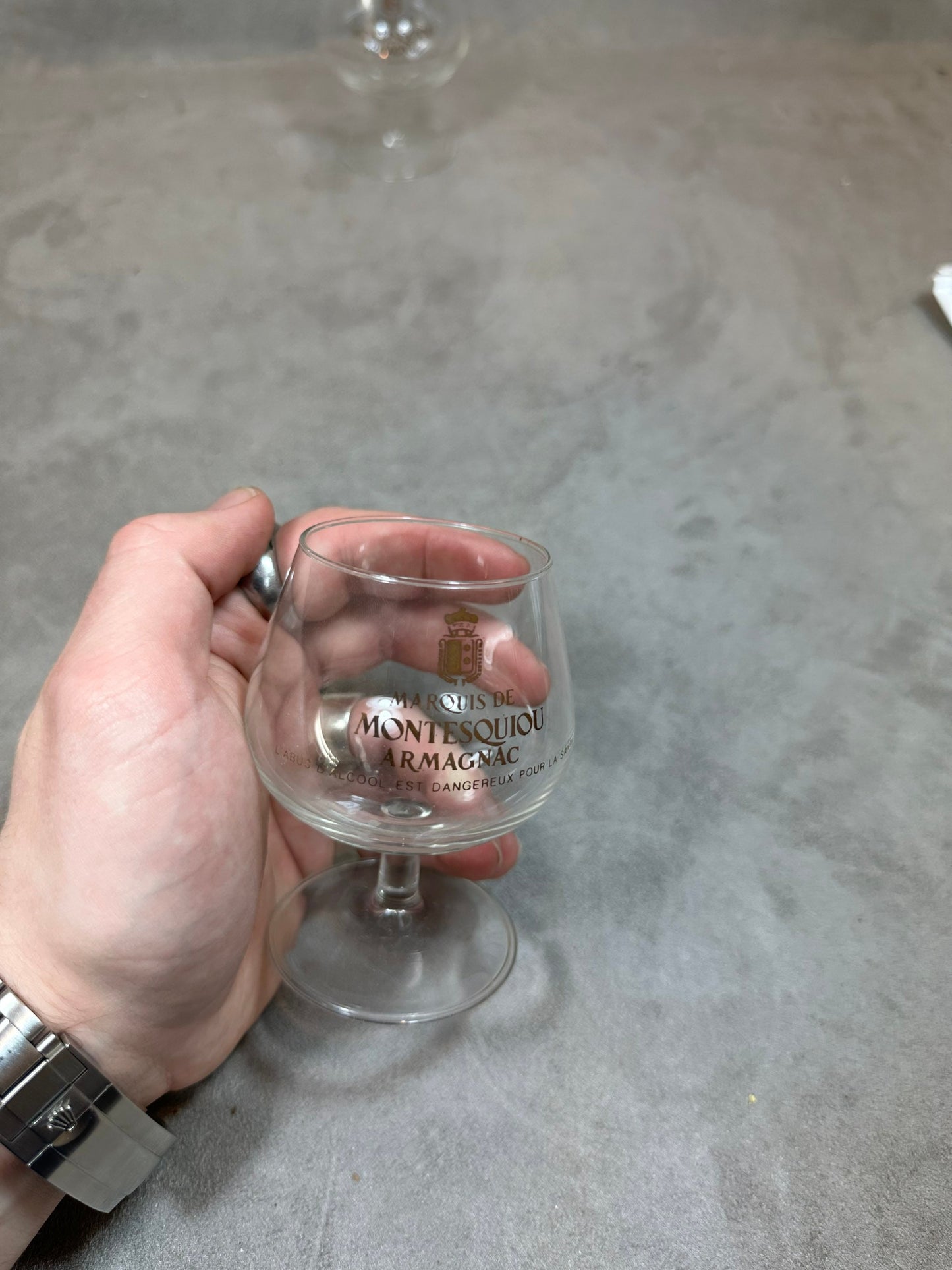 Set of 2 Cognac Glasses, Marquis de Montesquiou Armagnac, Made in France, Vintage 1980