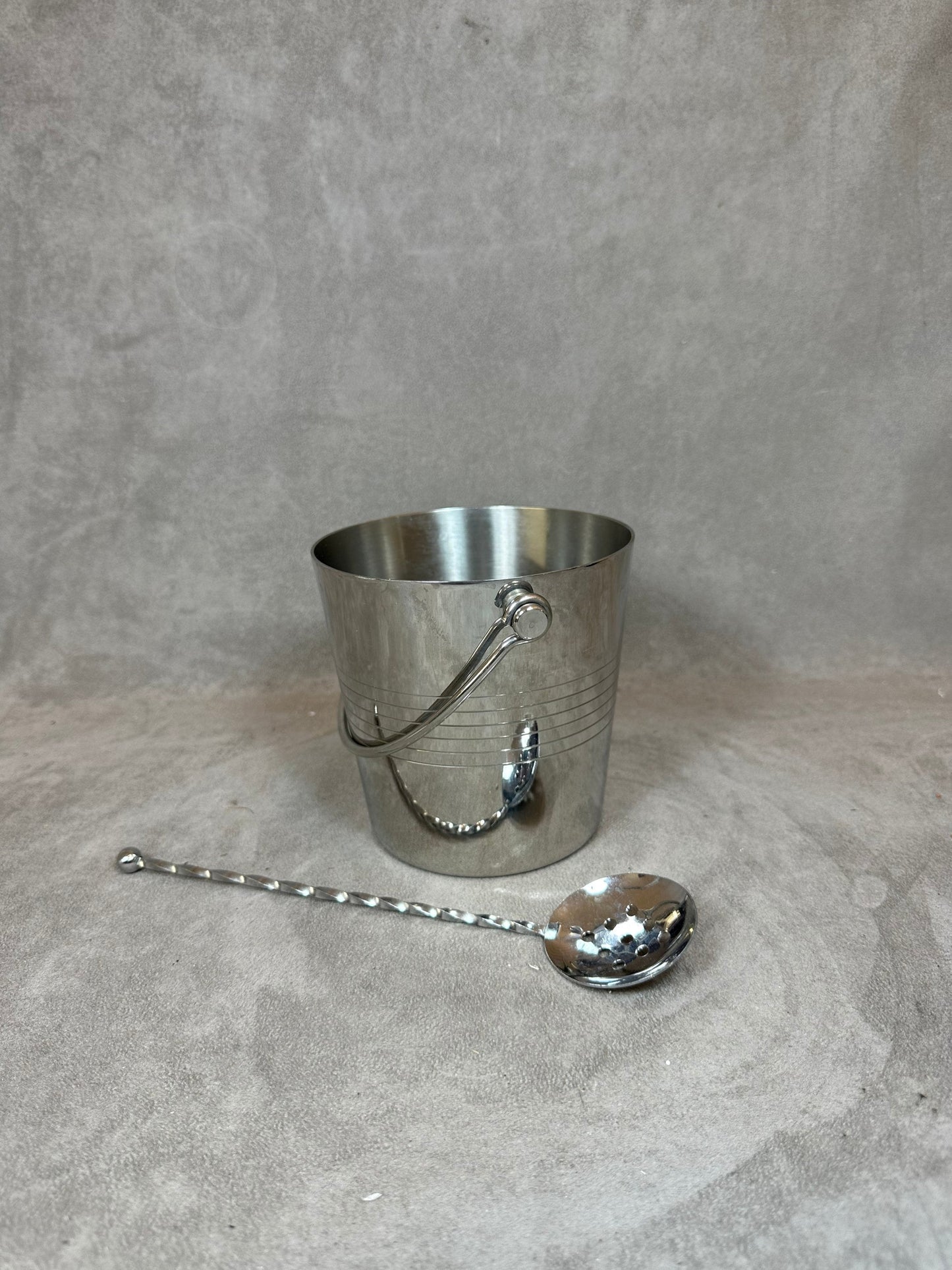 Seau à glaçons avec cuillère en inox par Letang Remy Made in France Années 1970