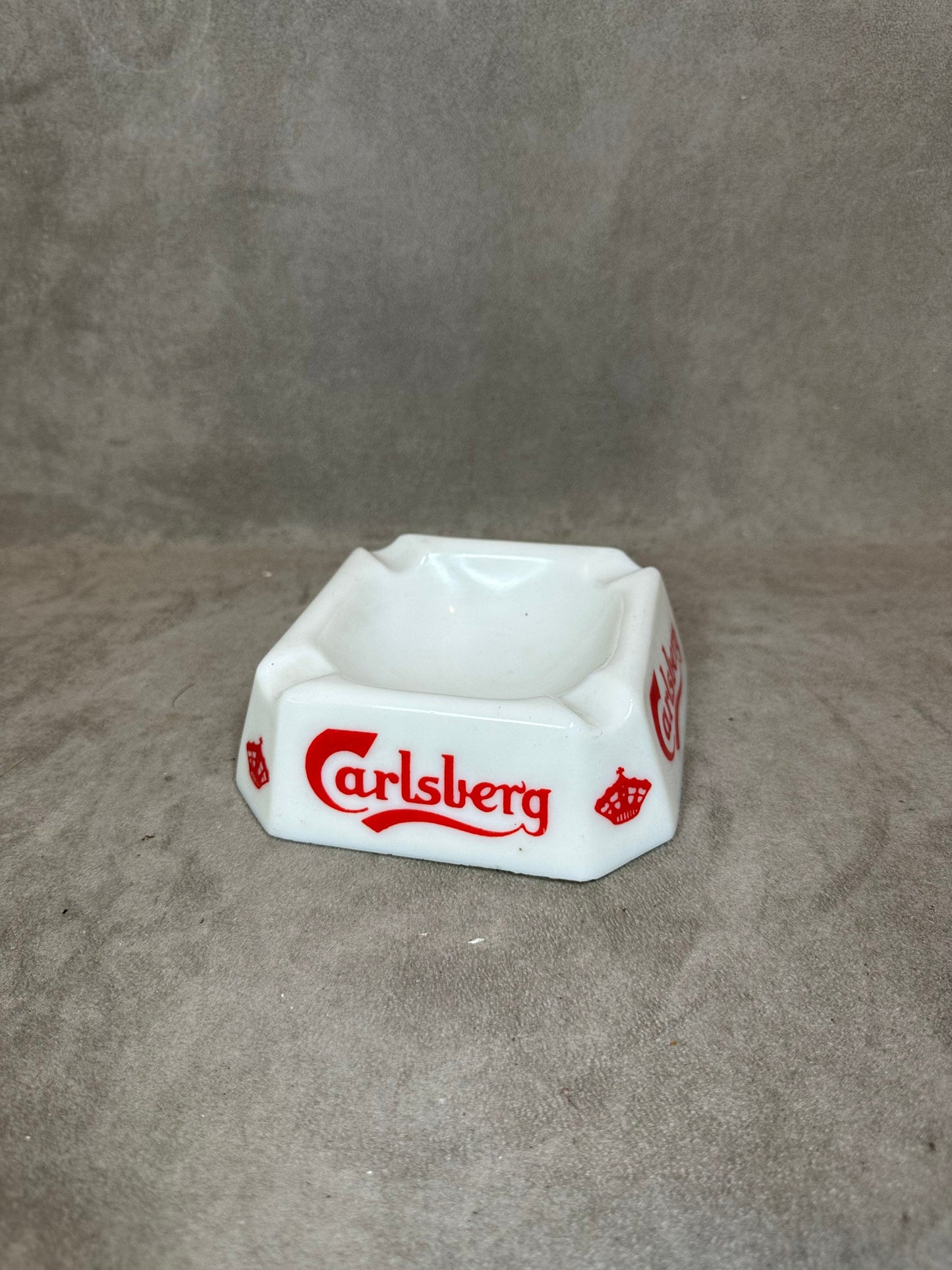 Cendrier Carlsberg publicitaire vintage en verre blanc Made in France