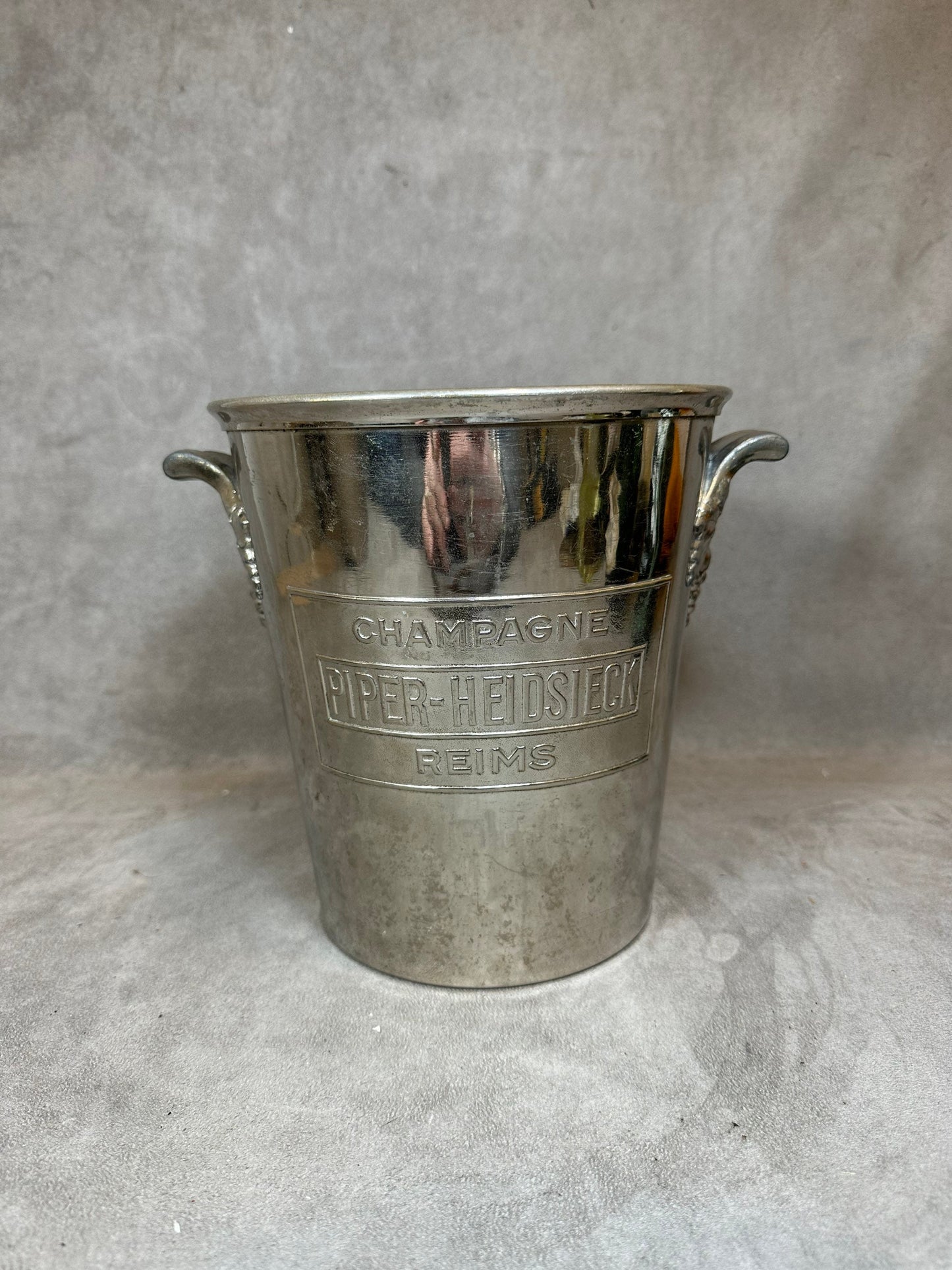 VERY RARE Magnifique Seau à Champagne en métal argenté Piper-Heidsieck Reims Made in France Années 1940
