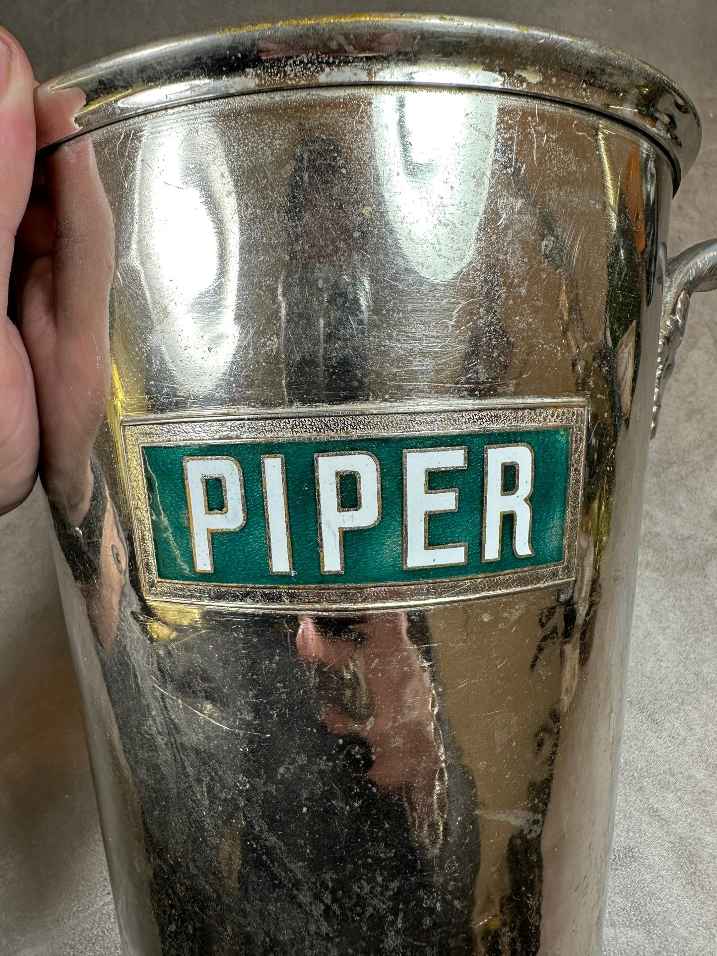 VERY RARE Magnifique Seau à Champagne en métal argenté Piper-Heidsieck Reims Made in France Années 1940