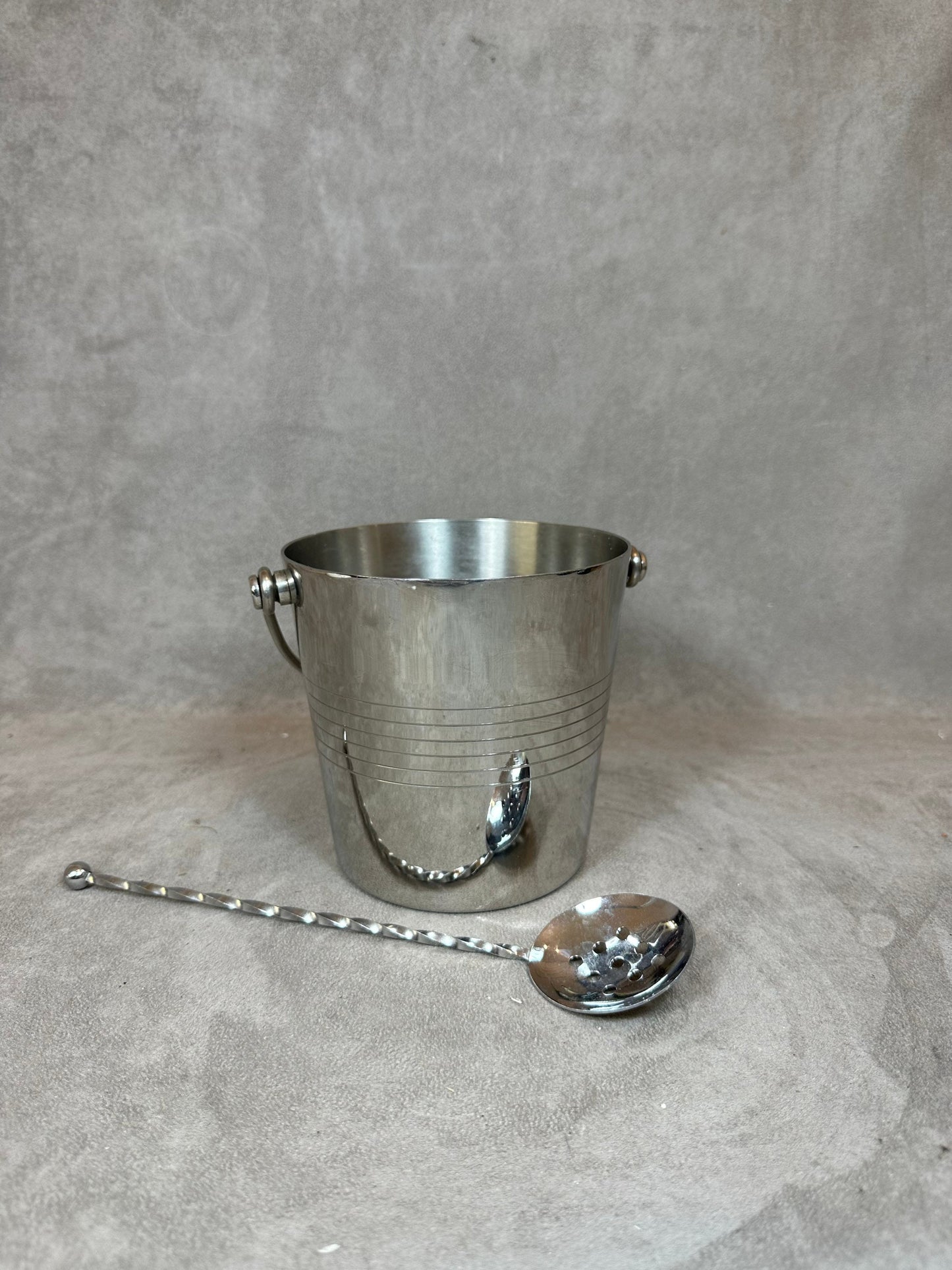 Seau à glaçons avec cuillère en inox par Letang Remy Made in France Années 1970