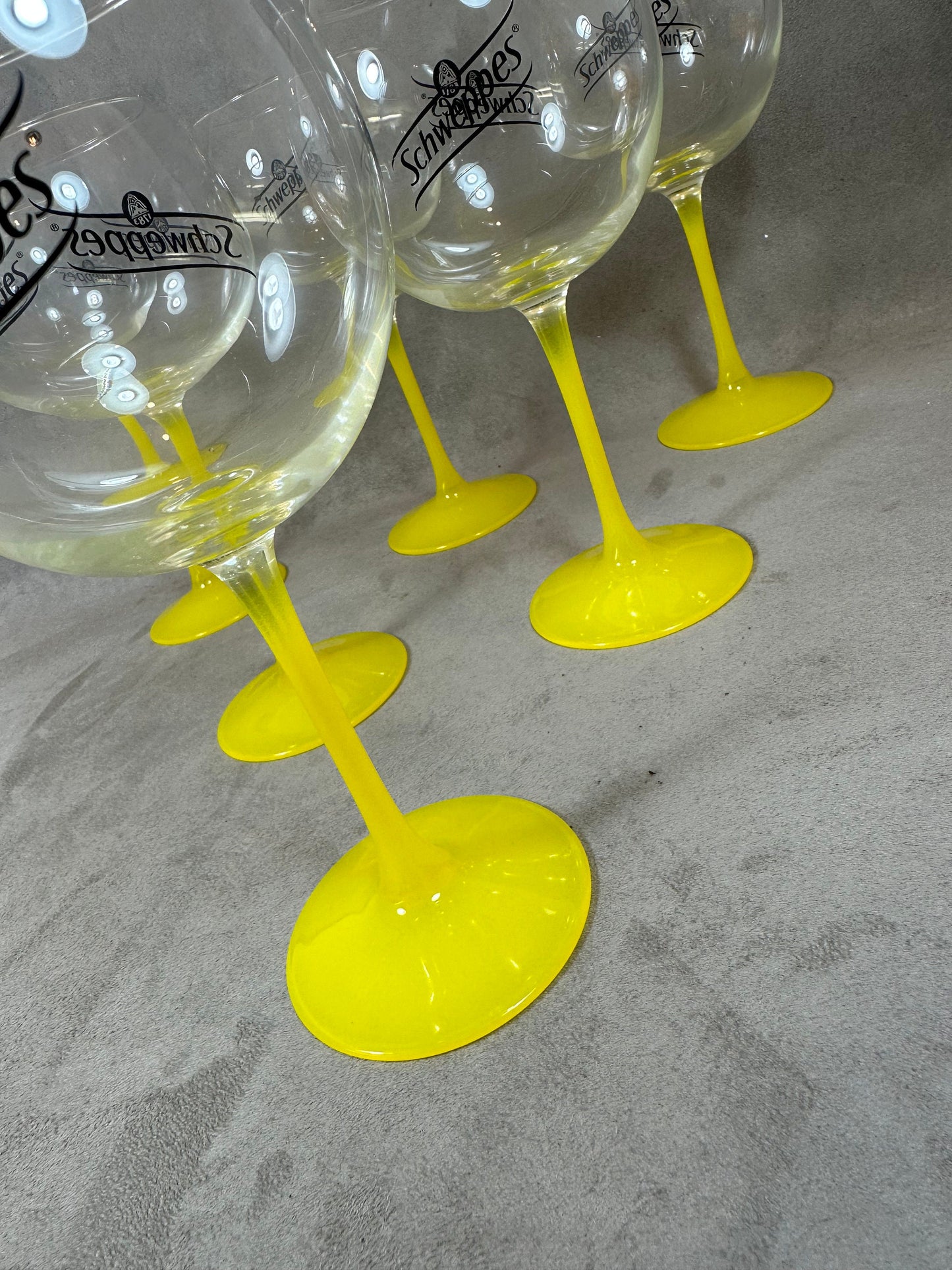 Lot de 6 verres vintage Schweppes en verre jaune Années 1990