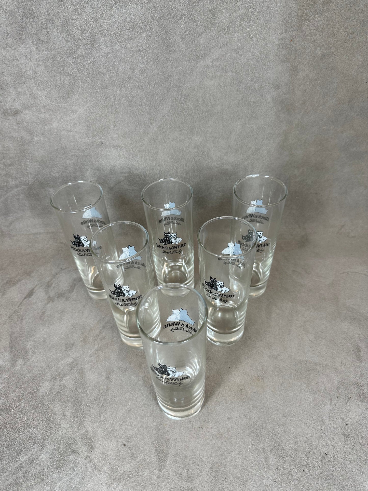Set of 6 Black&White Whisky vintage glass glasses Made in France 1990s