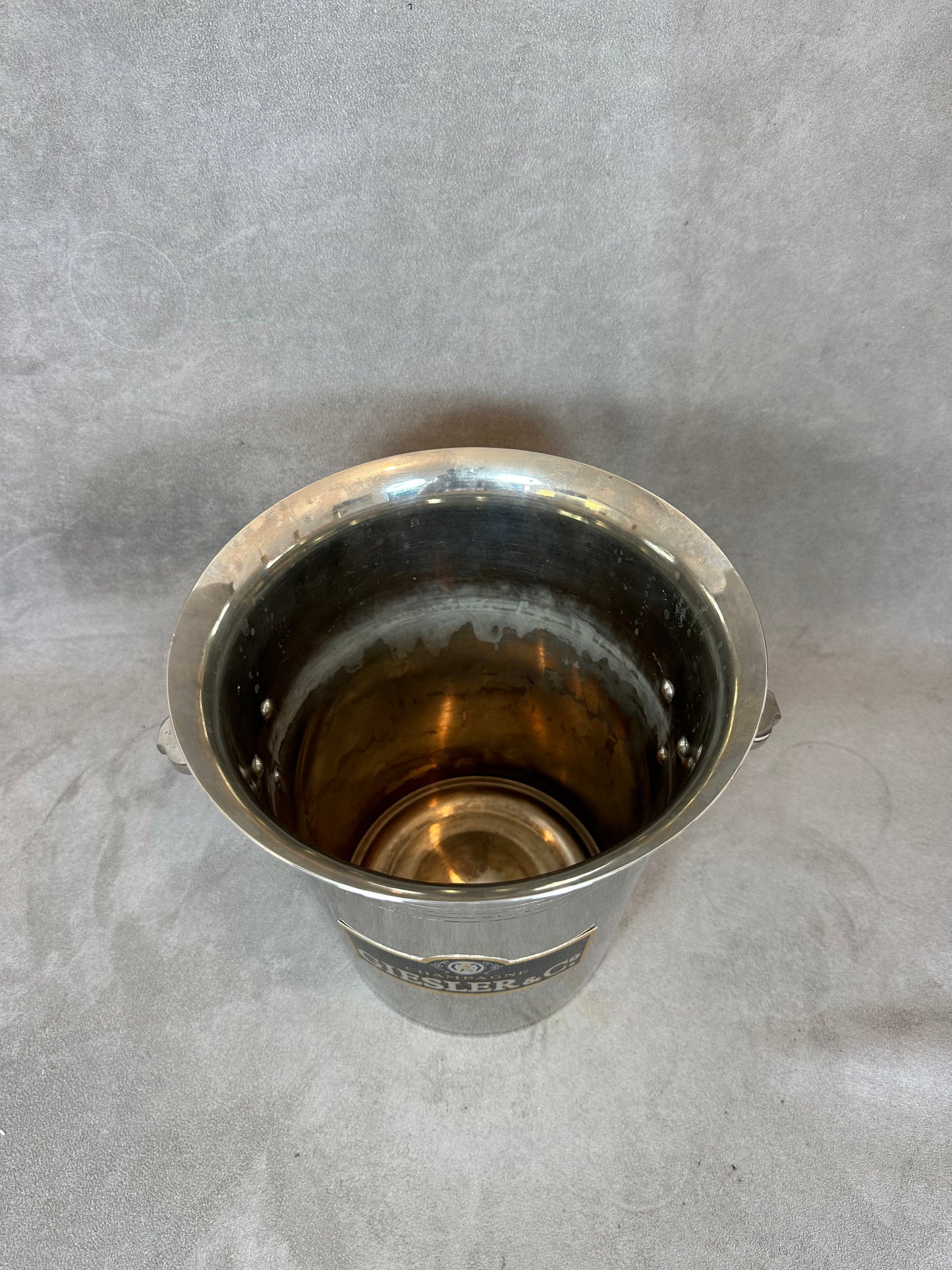RARE Antique Français refroidisseur de champagne chromé, Fabriqué pour le Champagne GIESLER & Co dans AVIZE.