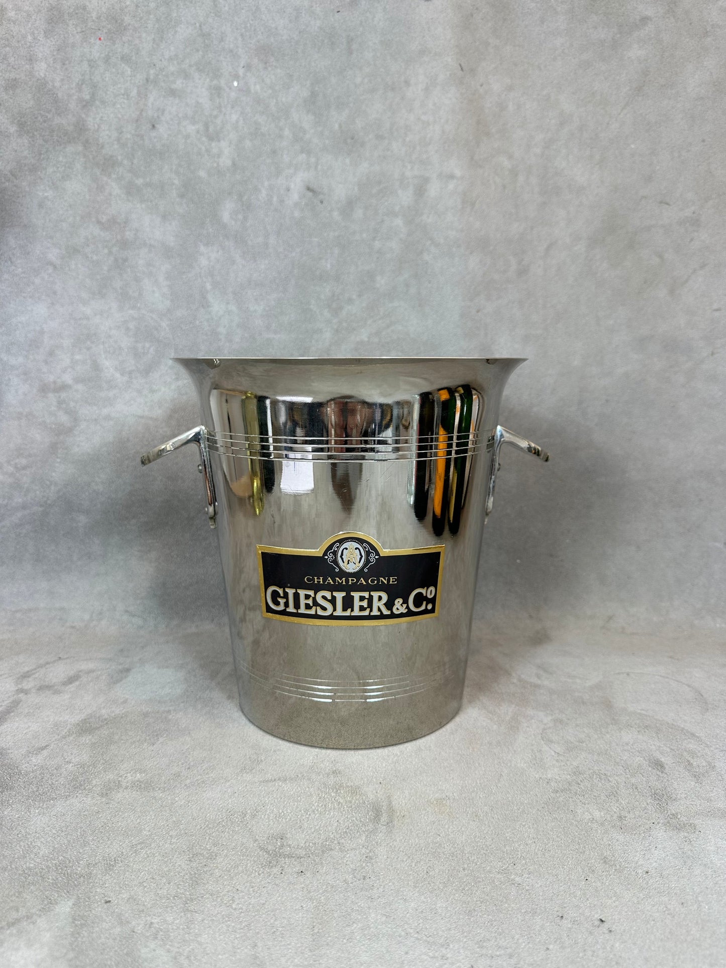 RARE Antique Français refroidisseur de champagne chromé, Fabriqué pour le Champagne GIESLER & Co dans AVIZE.