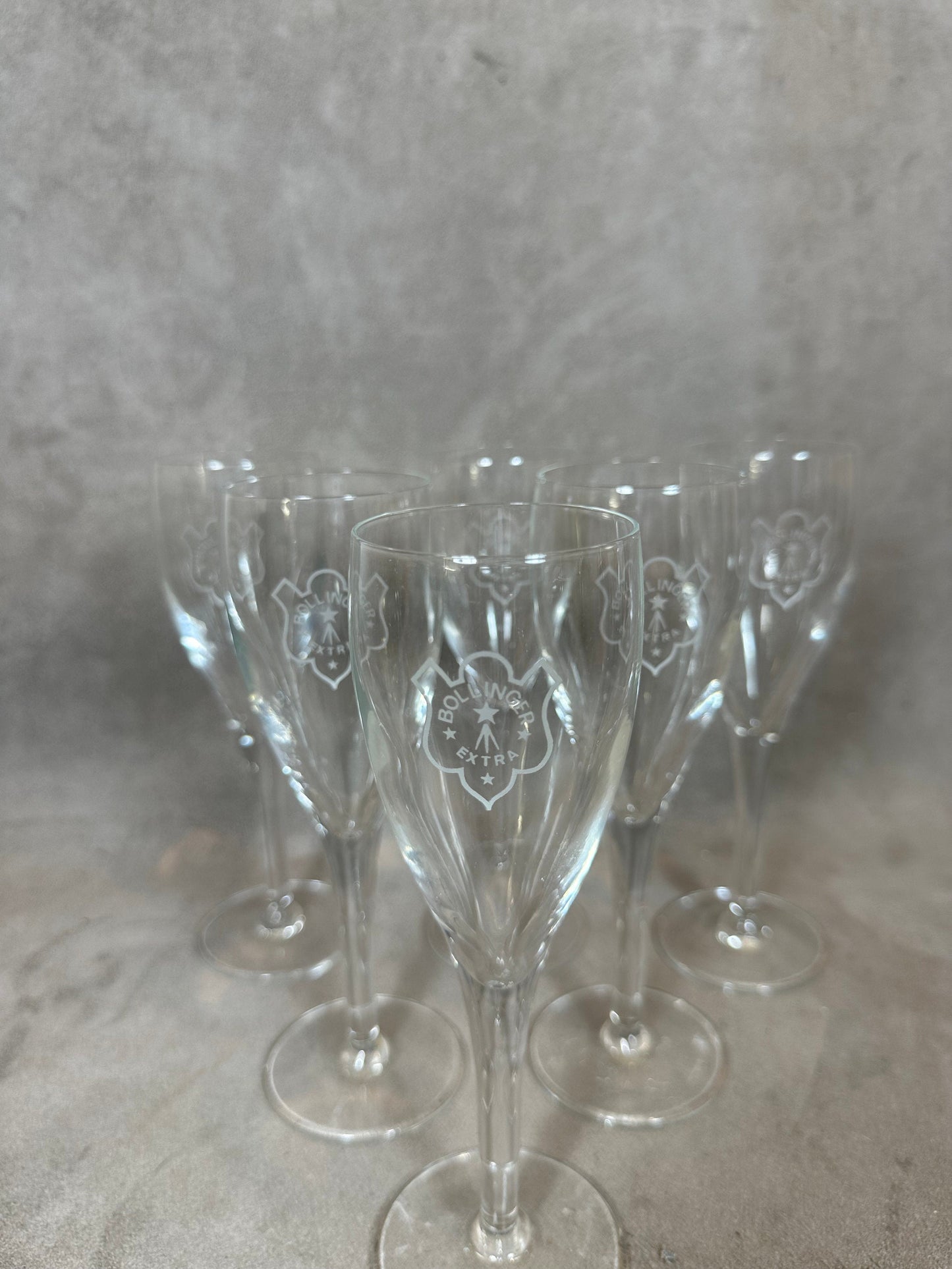 RARE Set of 6 vintage Bollinger Reims crystal Champagne flutes