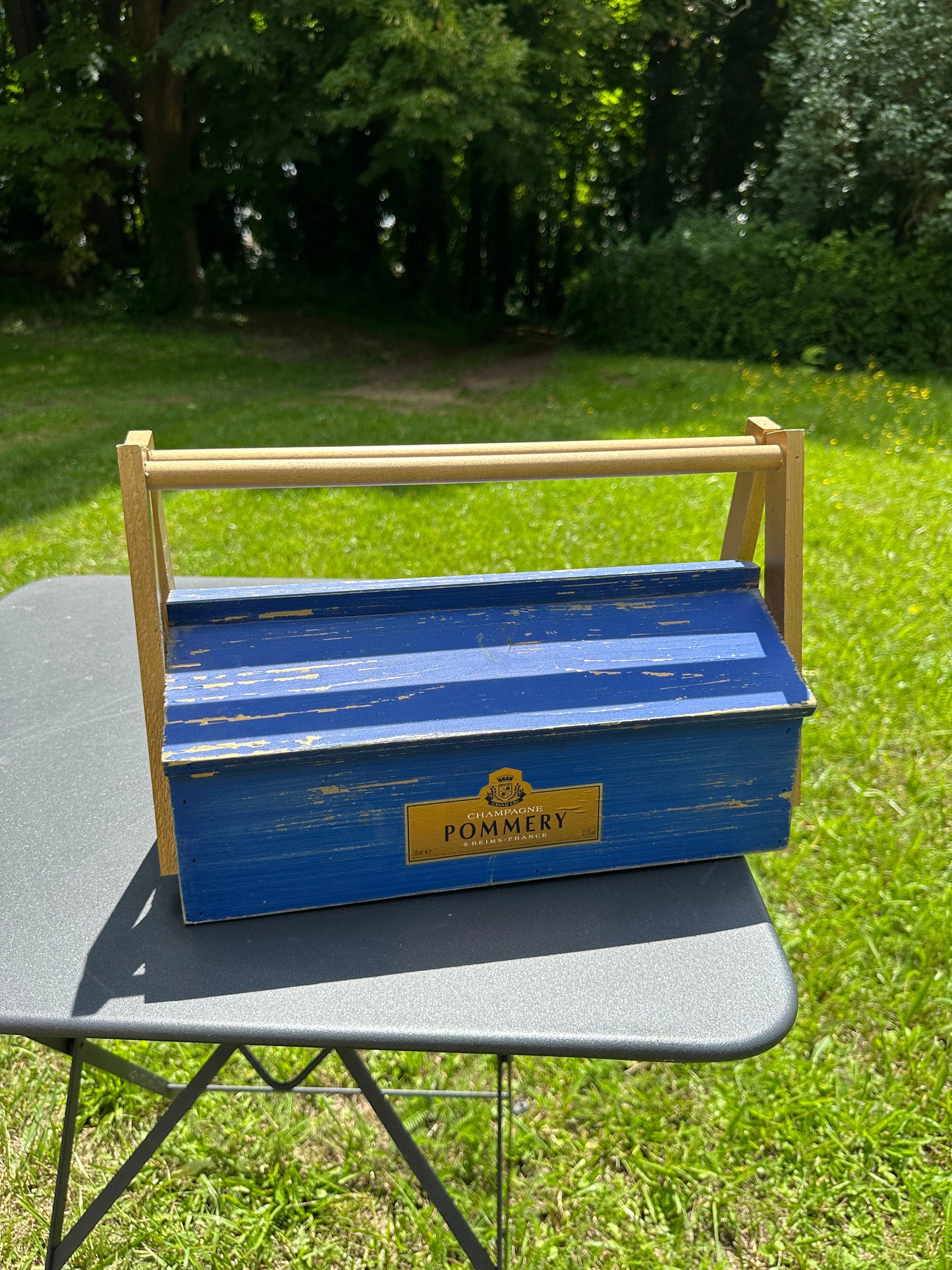 Wooden Case for Pommery Champagne Bottle, Toolbox Style, Made in France, Vintage 1980