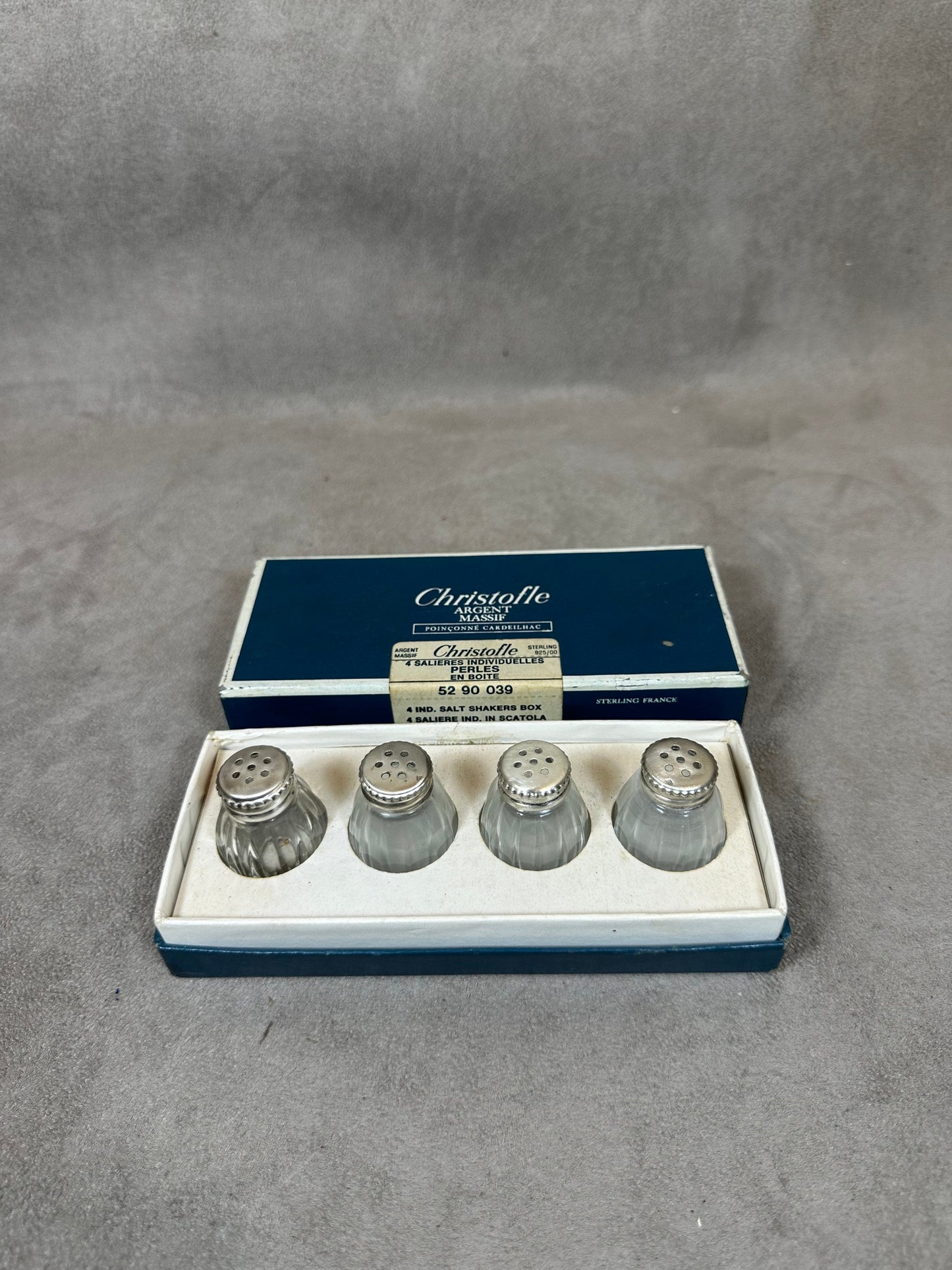 Lot de 4 Salerons CHRISTOFLE ORFEVRERIE en argent massif dans boîte d'origine Made in France Années 1950