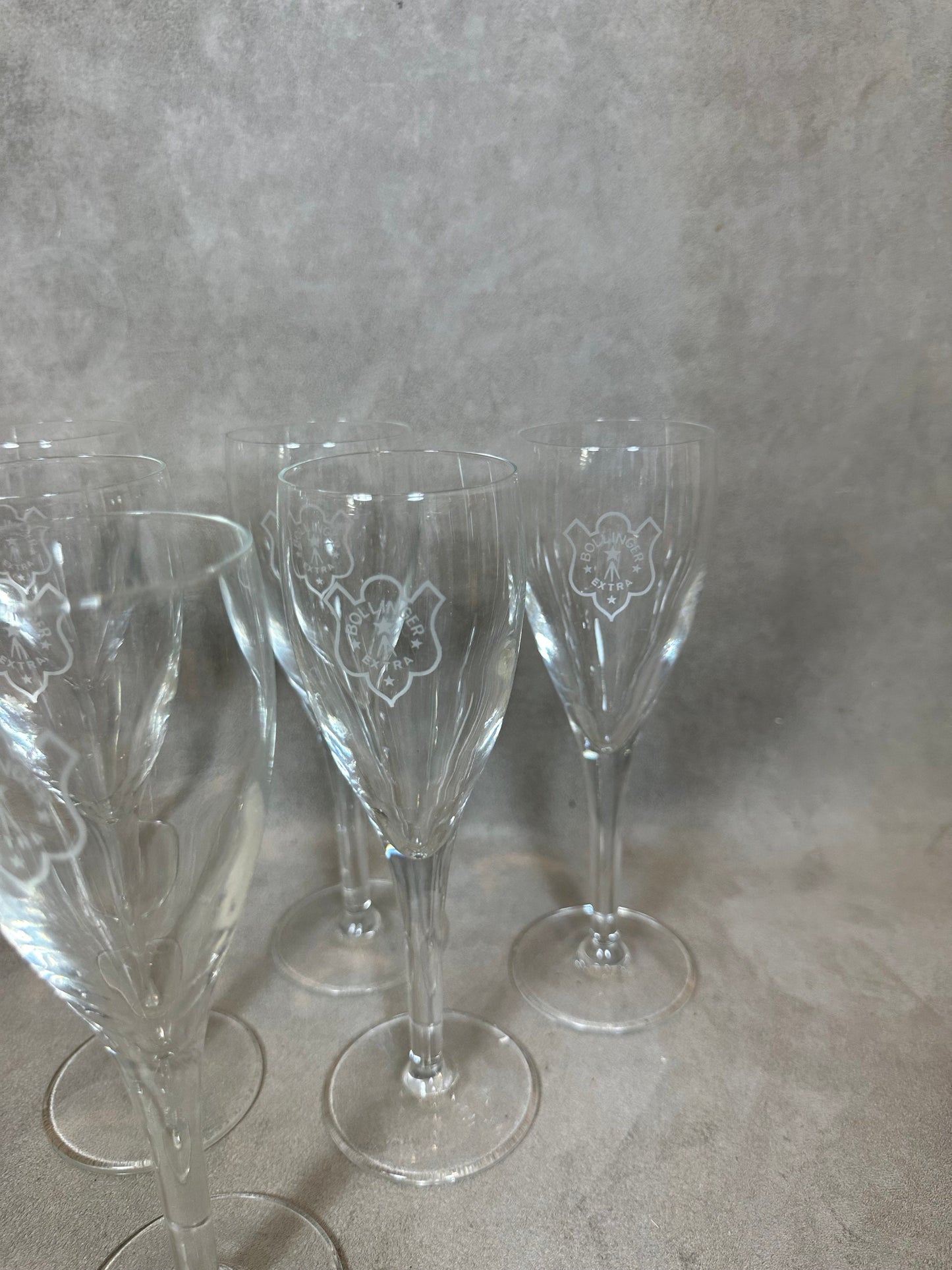 RARE Set of 6 vintage Bollinger Reims crystal Champagne flutes