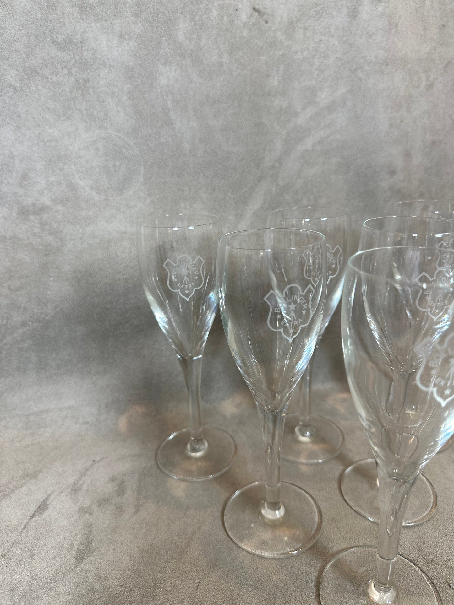 RARE Set of 6 vintage Bollinger Reims crystal Champagne flutes