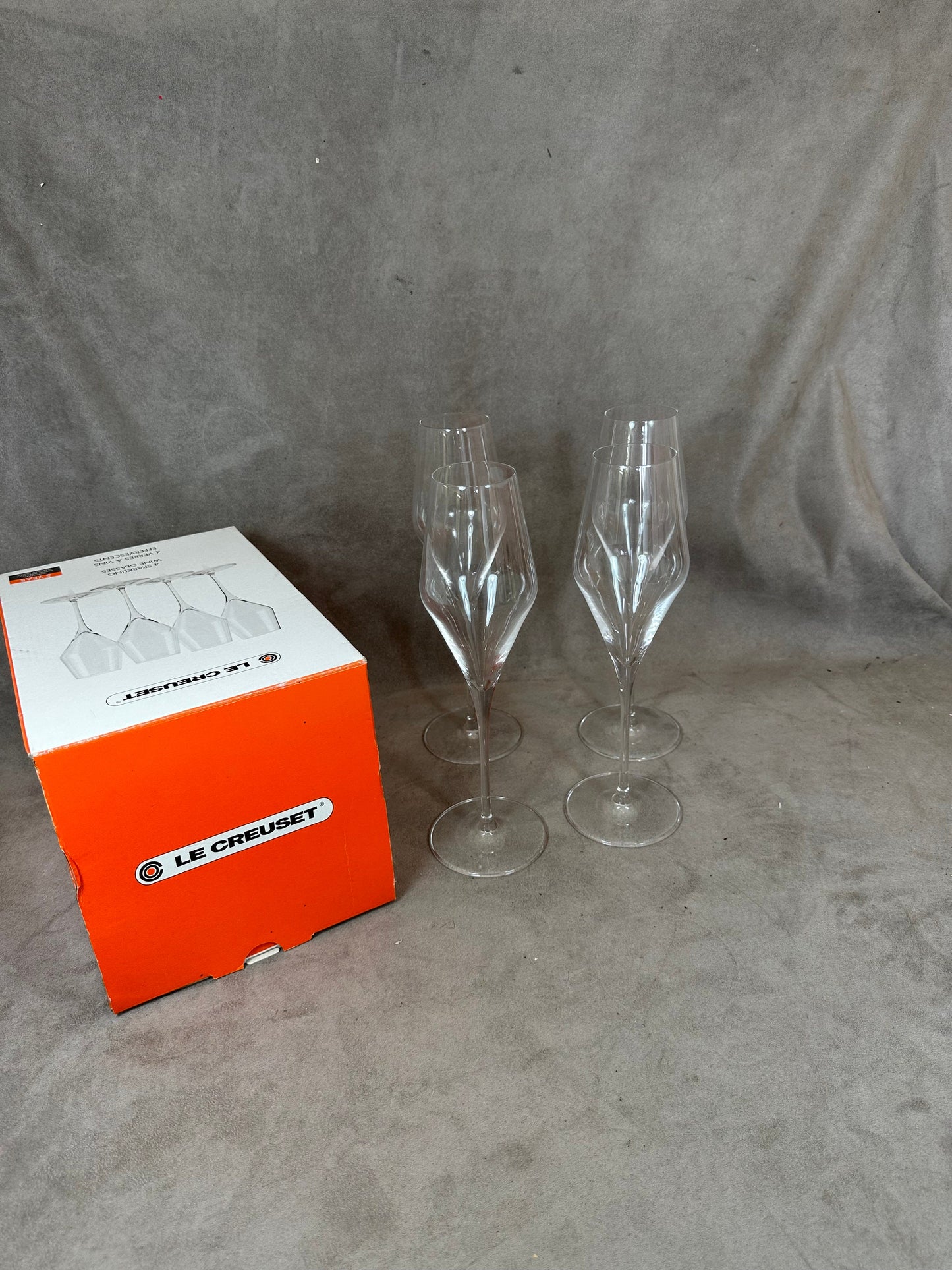 Lot de 4 flutes à champagne en cristal Le Creuset Made in France