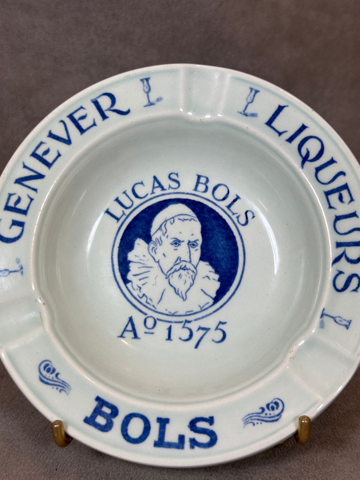 Vintage Lucas Bols Likör-Gin-Aschenbecher aus Steingut Made in France 1960