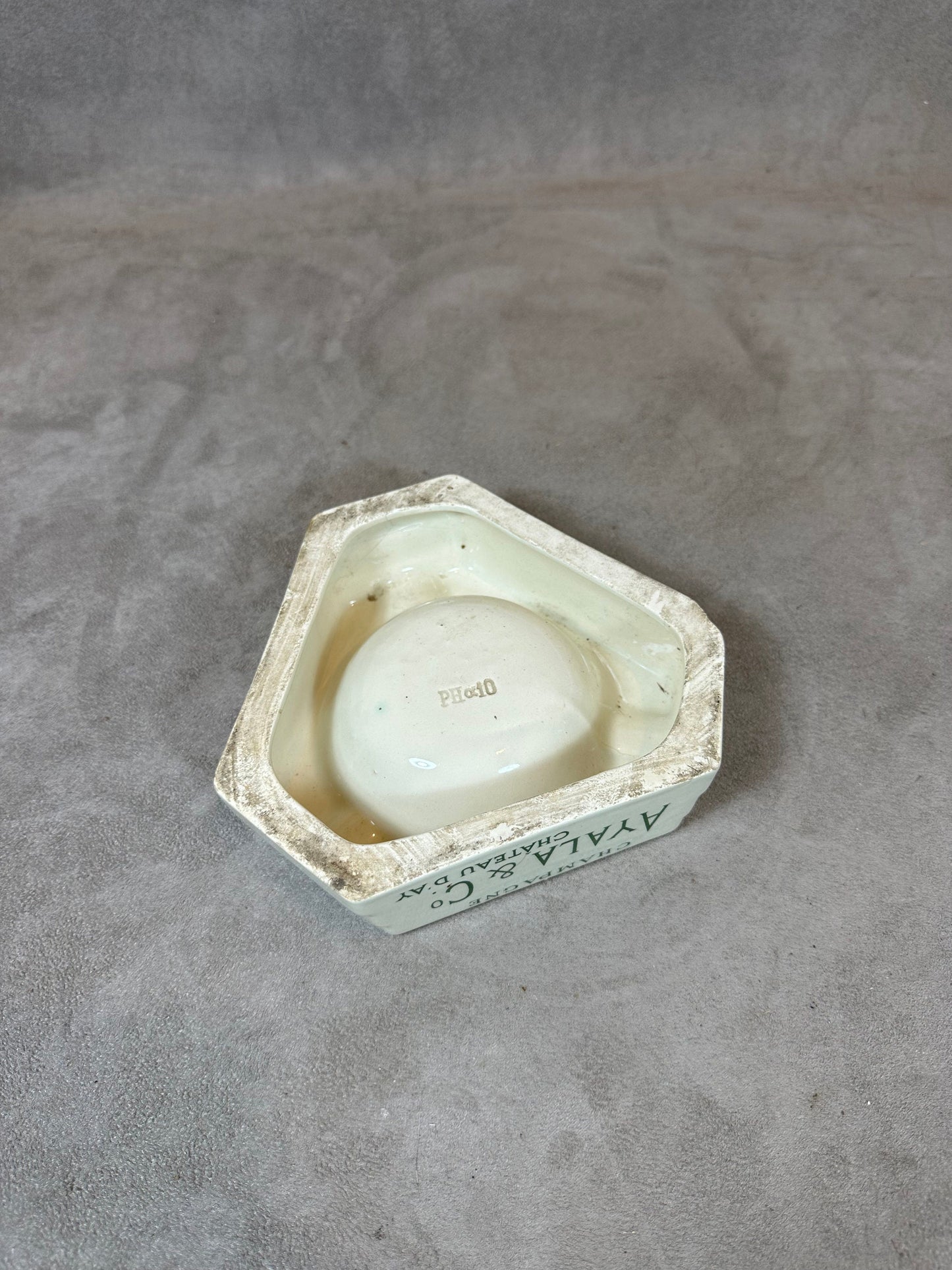 SELTENER Werbeaschenbecher aus Steingut, Champagner Ayala & Co, Château d'AY, Made in France, Vintage 1980