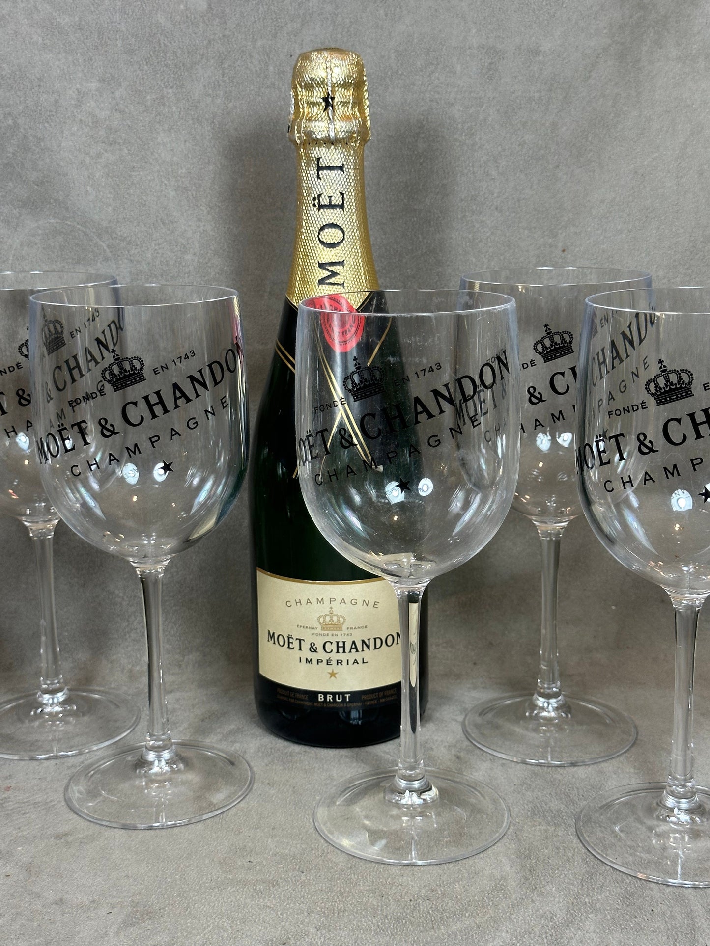 RARE Lot de 6 flutes à champagne Moet et Chandon en plexiglass vintage Made in france
