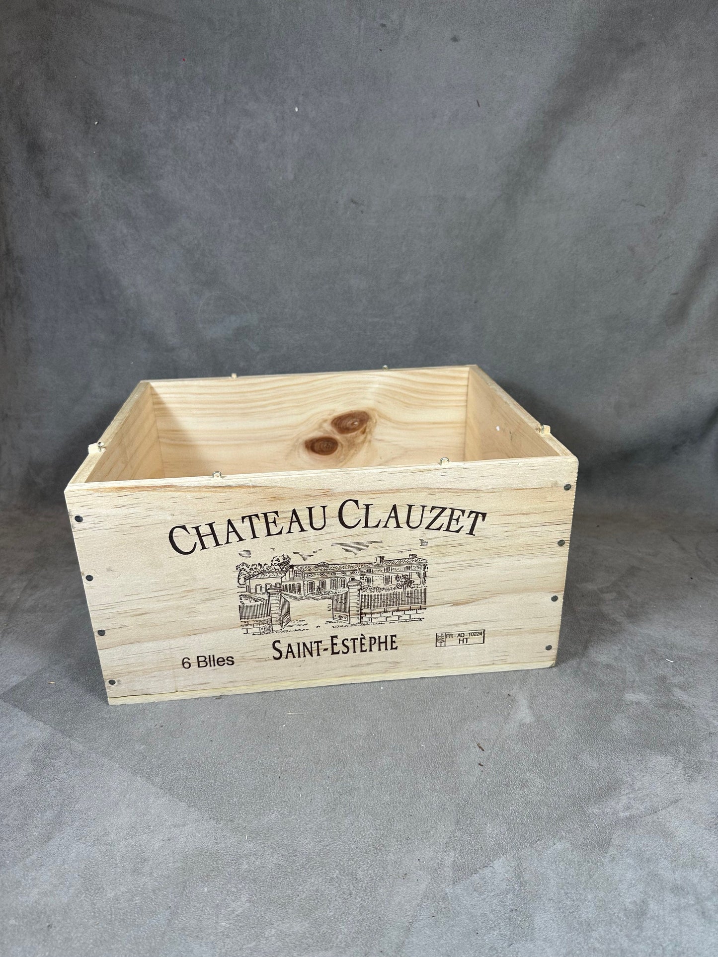 Caisse en bois Chateau Clauzet Saint Estèphe Made in France Vintage 1980