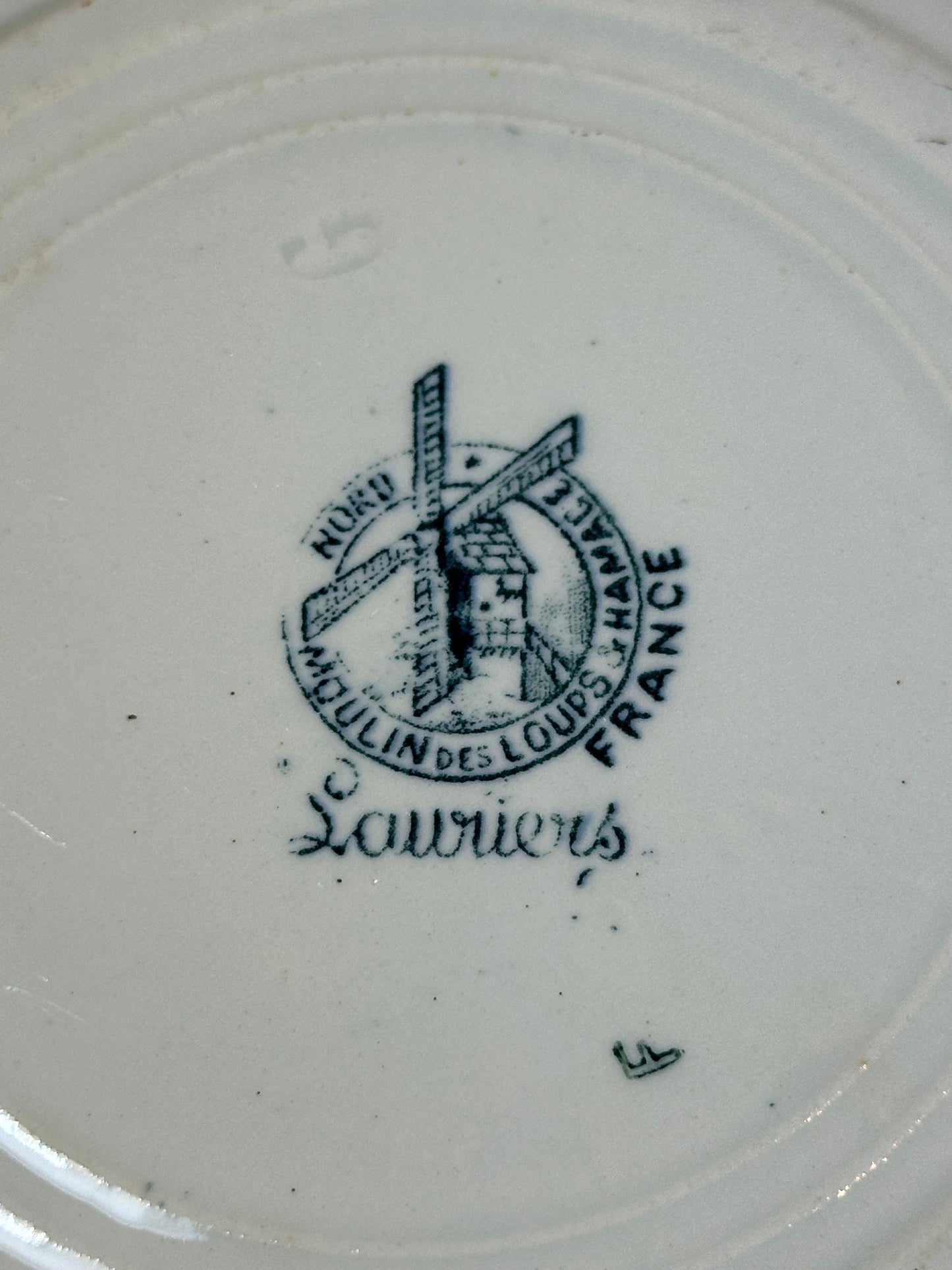 Lot de 4 assiettes anciennes creuses Moulins de loups ligne Lauriers vintage Made in France 1930