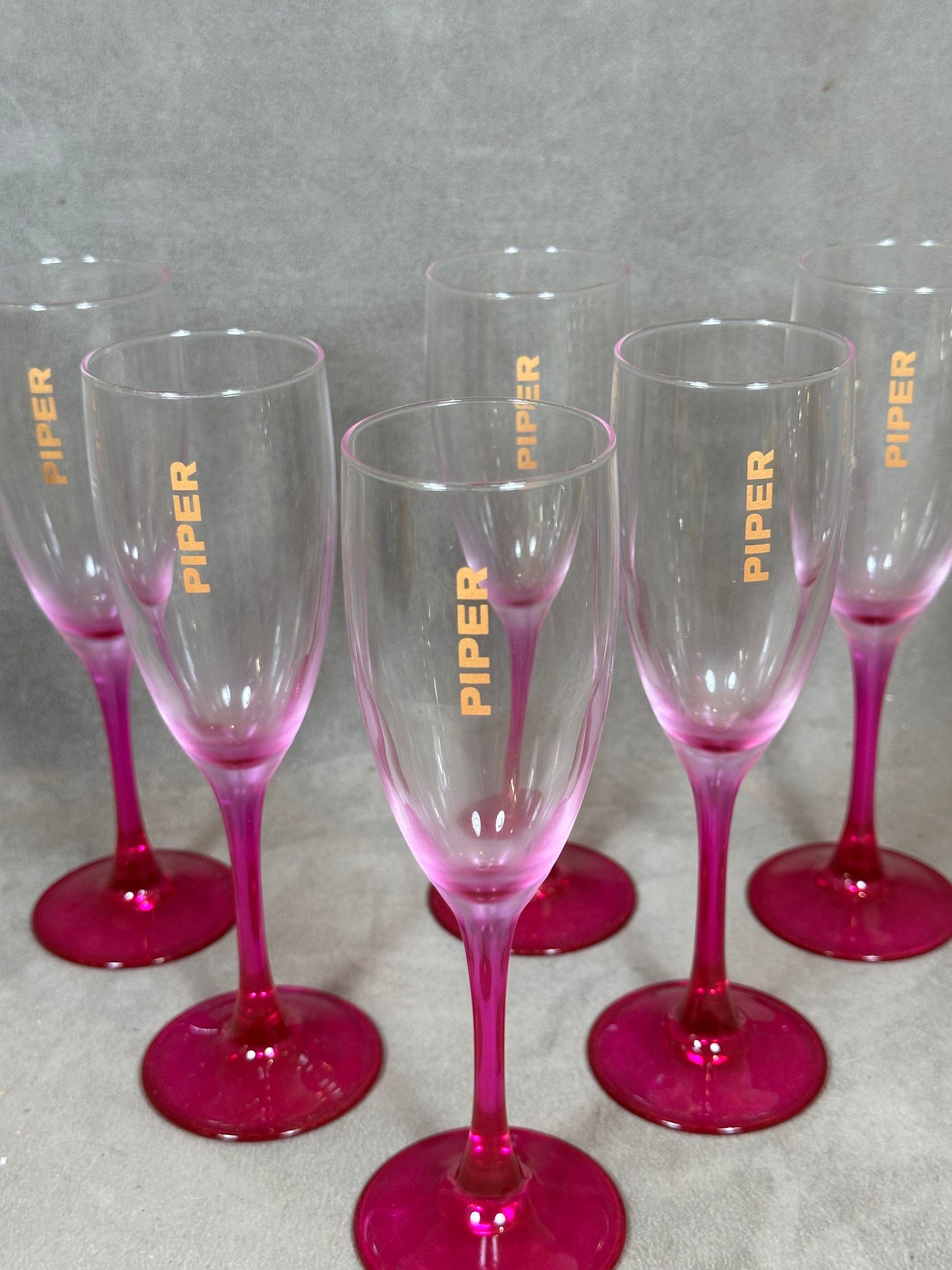 Lot de 6 flûtes à Champagne en verre Piper-Heidsieck Reims Années 1980