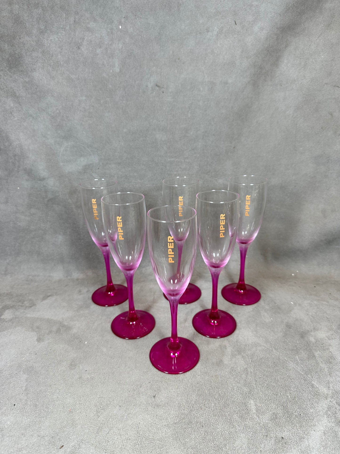 Lot de 6 flûtes à Champagne en verre Piper-Heidsieck Reims Années 1980
