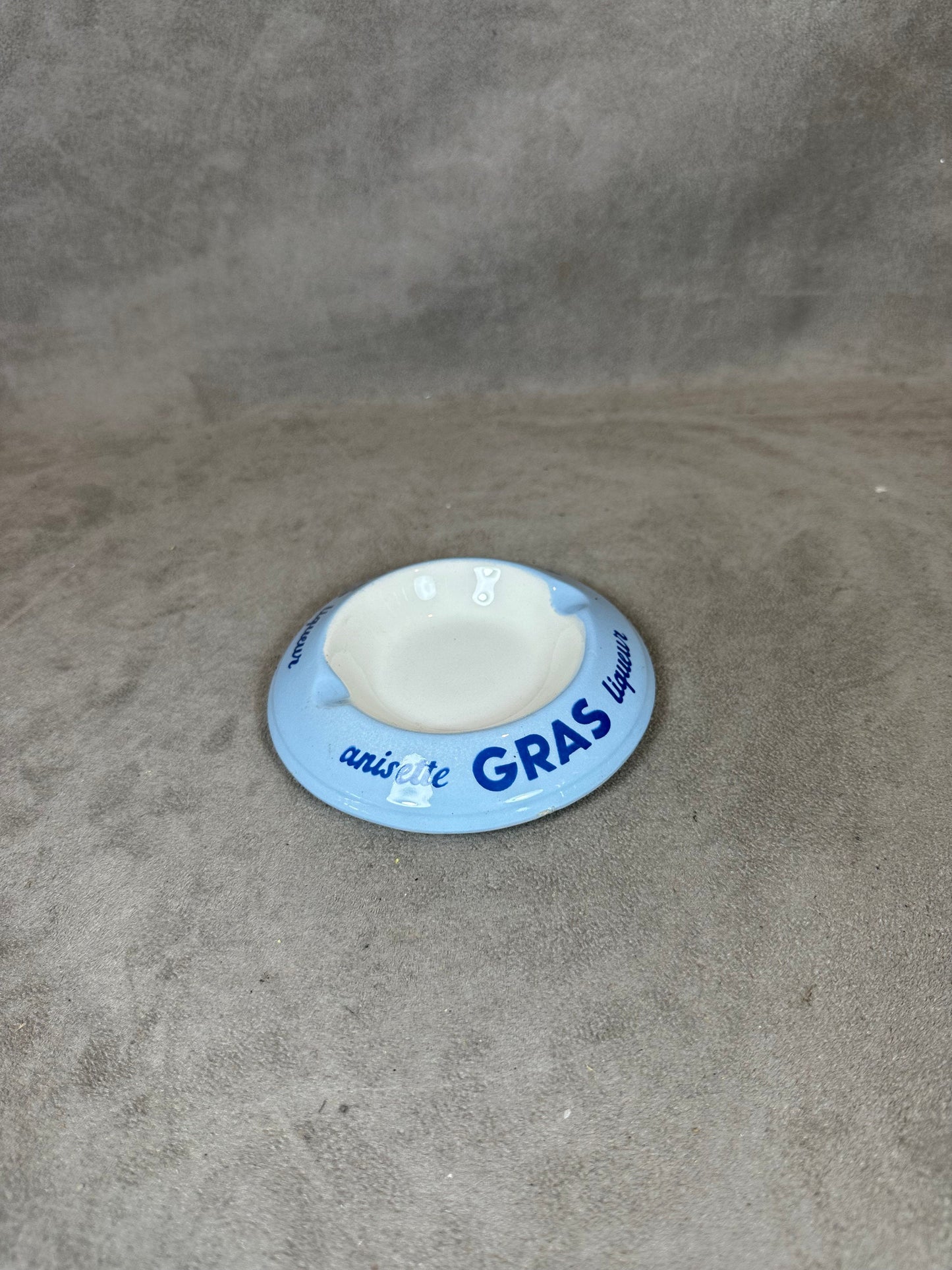 Advertising Ashtray in Earthenware, Anisette Gras Liqueur, by Moulin des Loups, Made in France, Vintage 1980