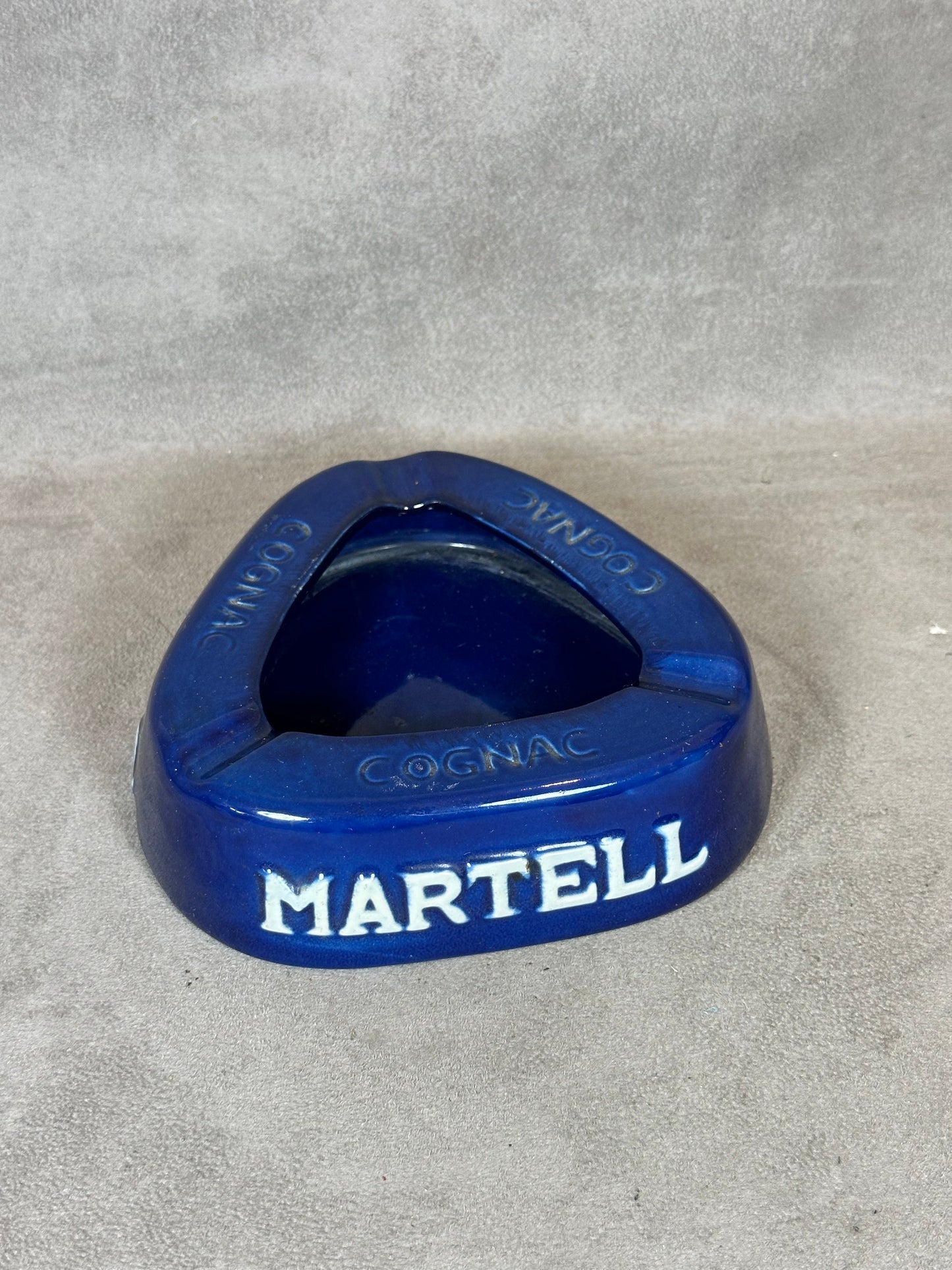 Martell Cognac ashtray in vintage blue earthenware Made in France