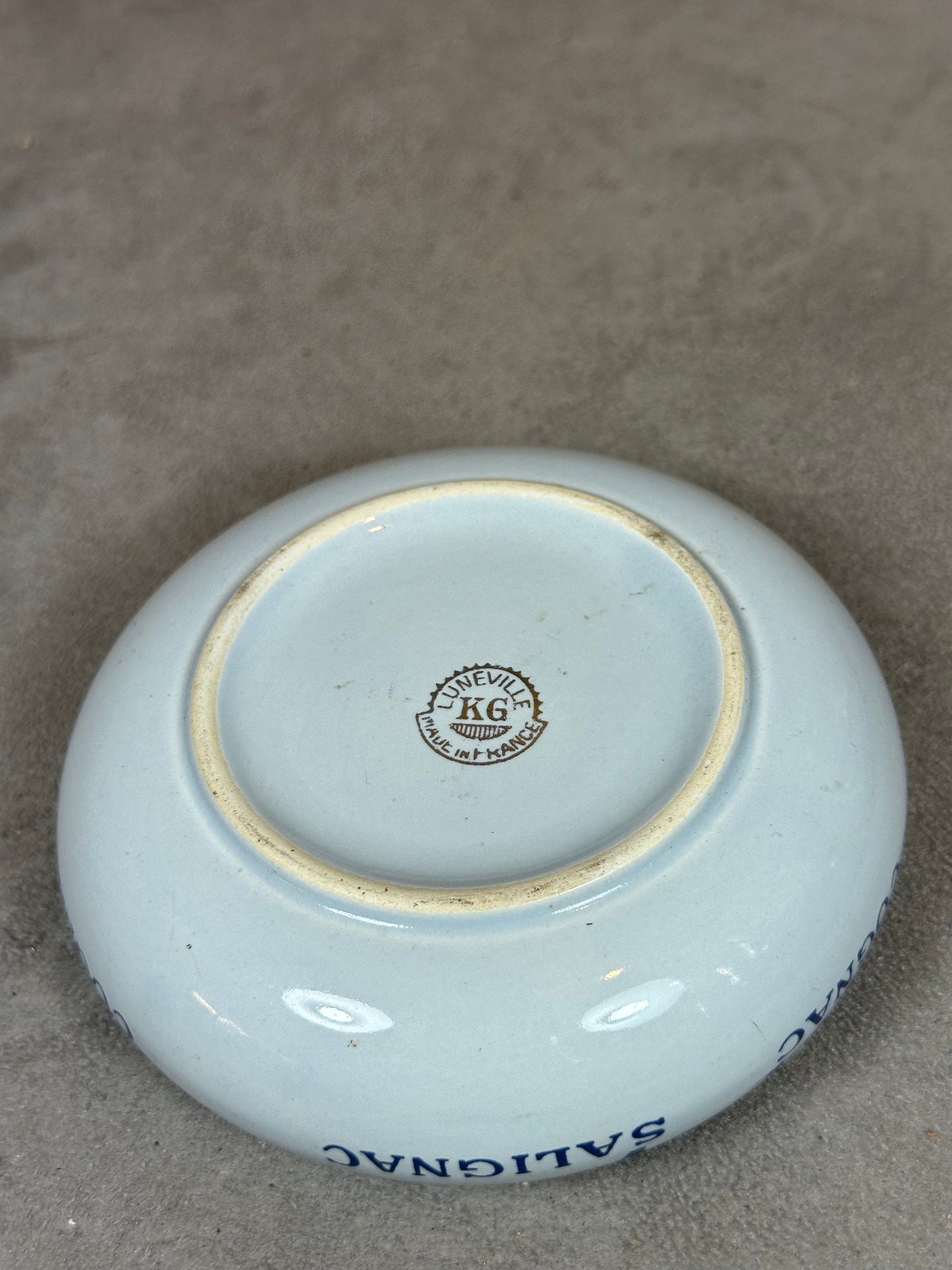 Vintage Blue Ceramic Salignac Cognac Ashtray Made in France