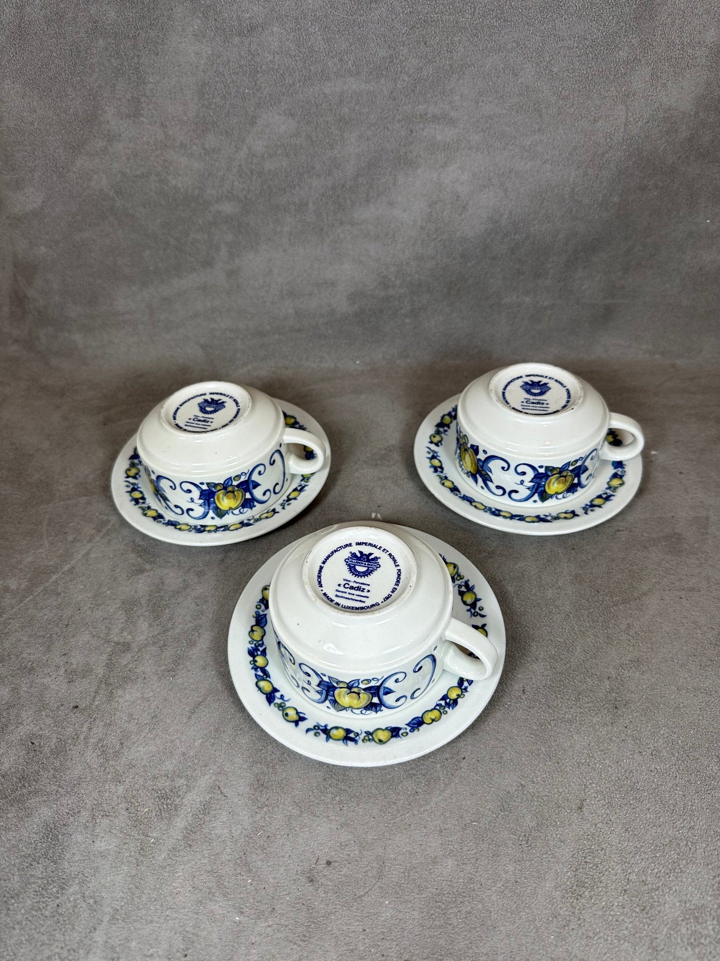 Service de 3 Tasses en Porcelaine par Villeroy & Boch, Modèle Cadiz, Made in Luxembourg, Vintage 1980