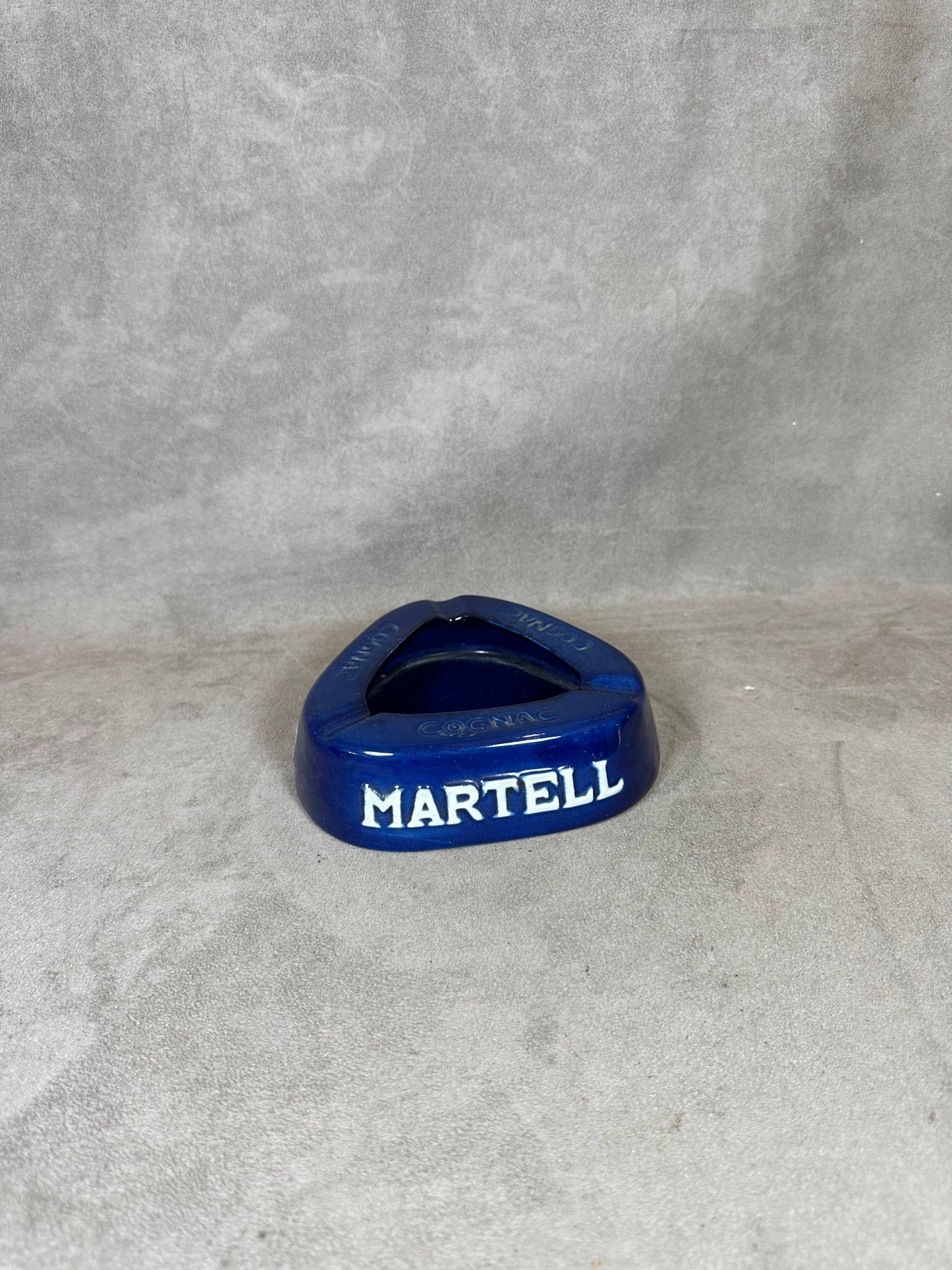 Martell Cognac ashtray in vintage blue earthenware Made in France