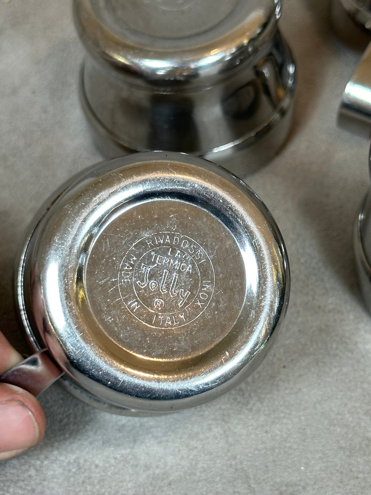 Lot de 2 tasses et sucrier en inox 18/10 INOXRIV italy Made in Italy vintage 1980