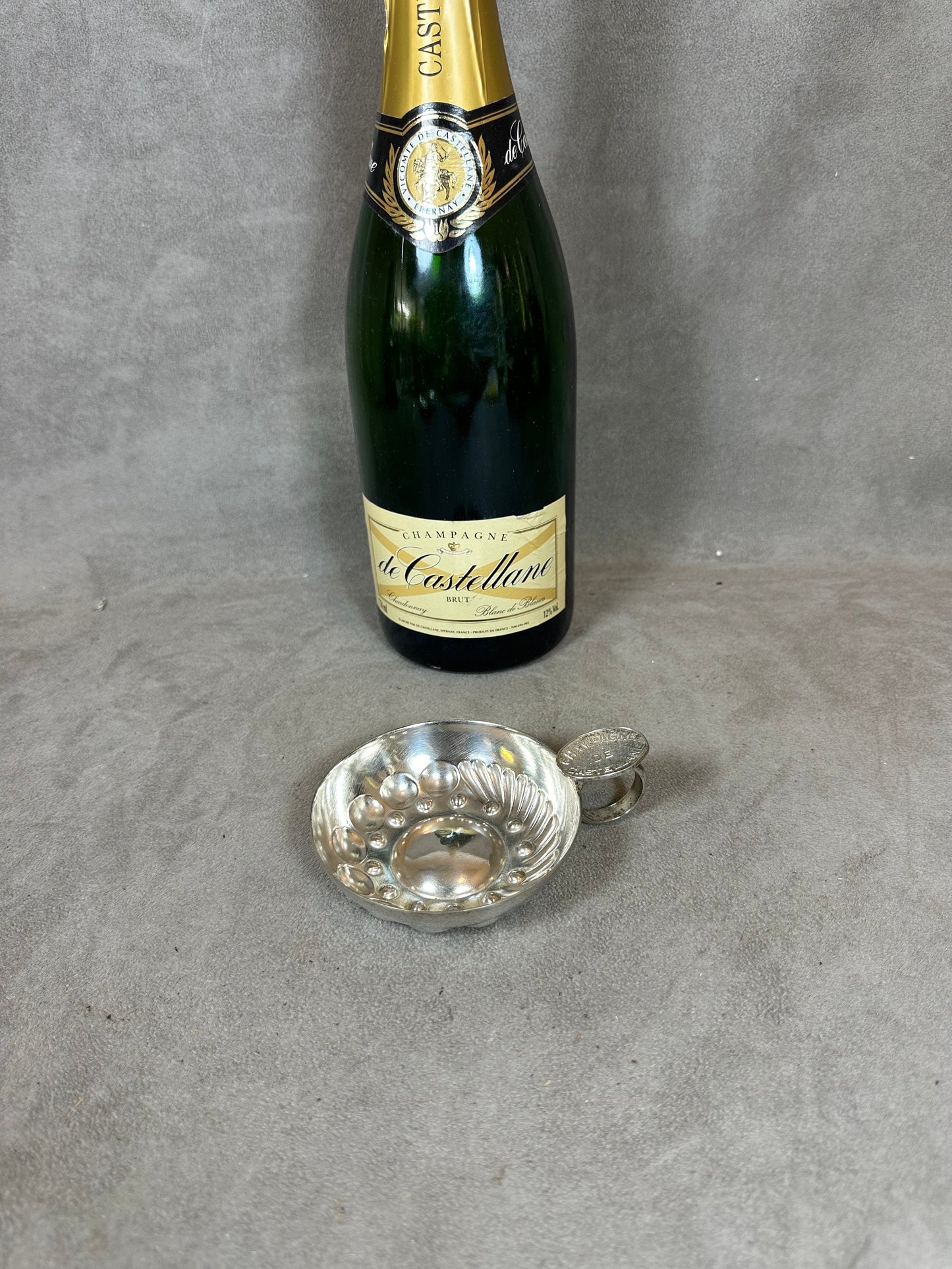 Tastevin en metal argenté champagne De Castelanne vintage made in France