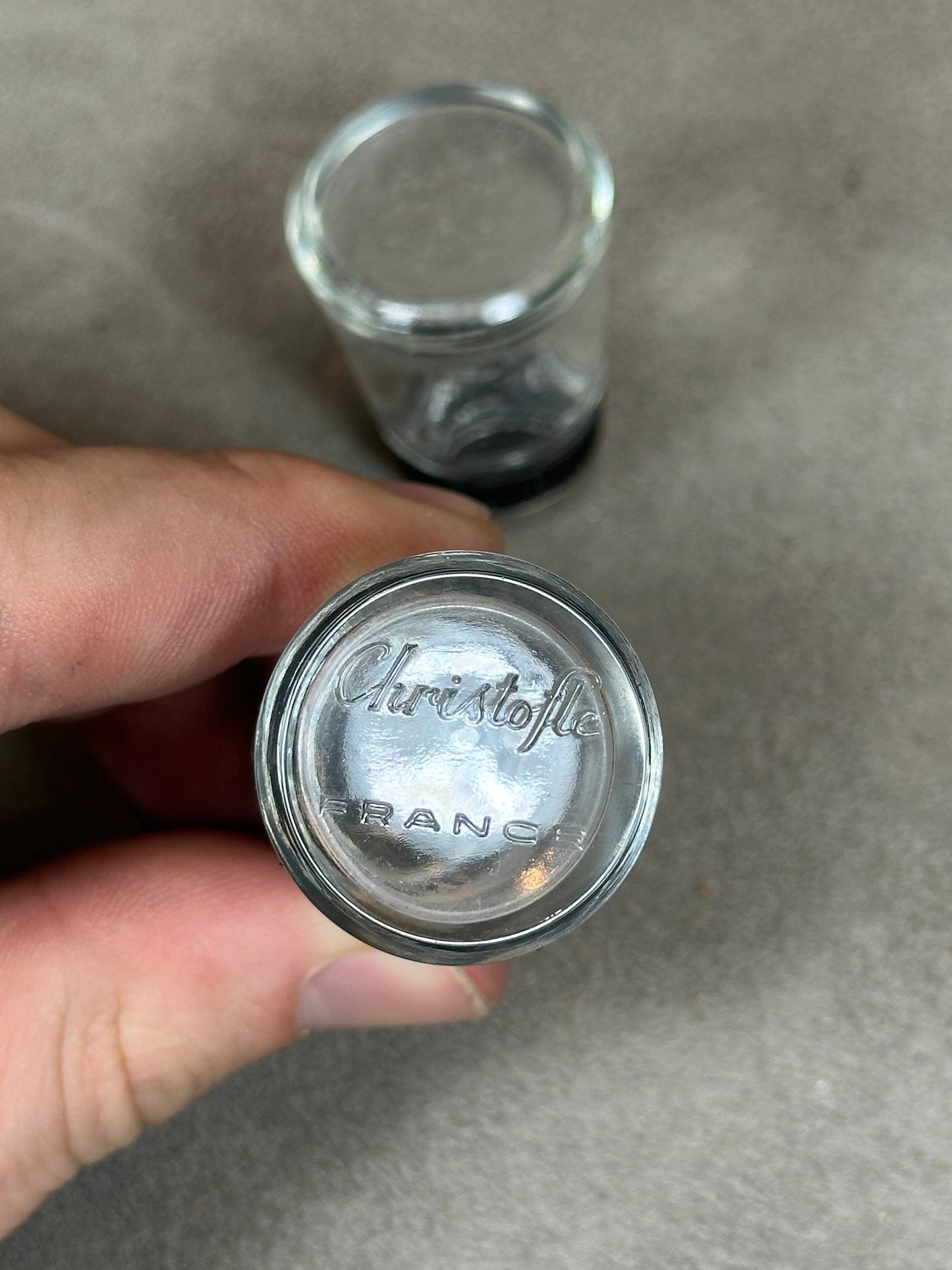 Set of 2 CHRISTOFLE ORFEVRERIE salt cellars in glass and silver-plated metal Made in France 1990s