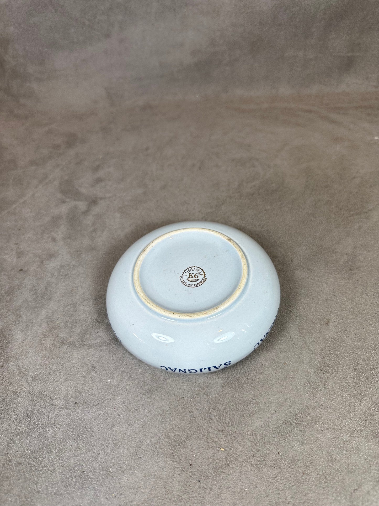 Vintage Blue Ceramic Salignac Cognac Ashtray Made in France