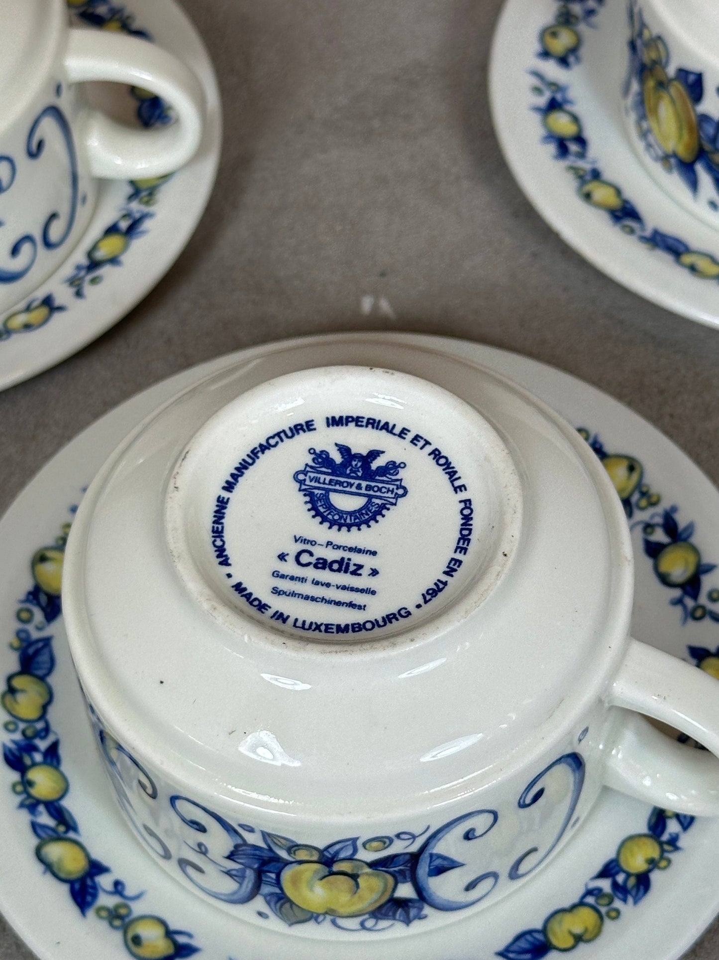 Service de 3 Tasses en Porcelaine par Villeroy & Boch, Modèle Cadiz, Made in Luxembourg, Vintage 1980